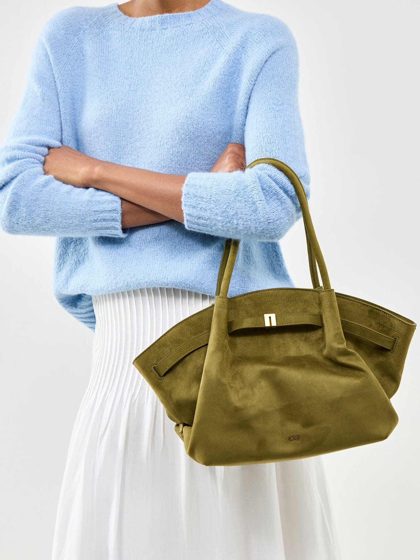 JW PEI Hana Medium Faux Suede Tote Bag Green