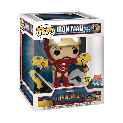 Funko Pop! 905 - Marvel Iron Man with Gantry Glow - in - the - Dark Deluxe Vinyl Bobble Head - PX