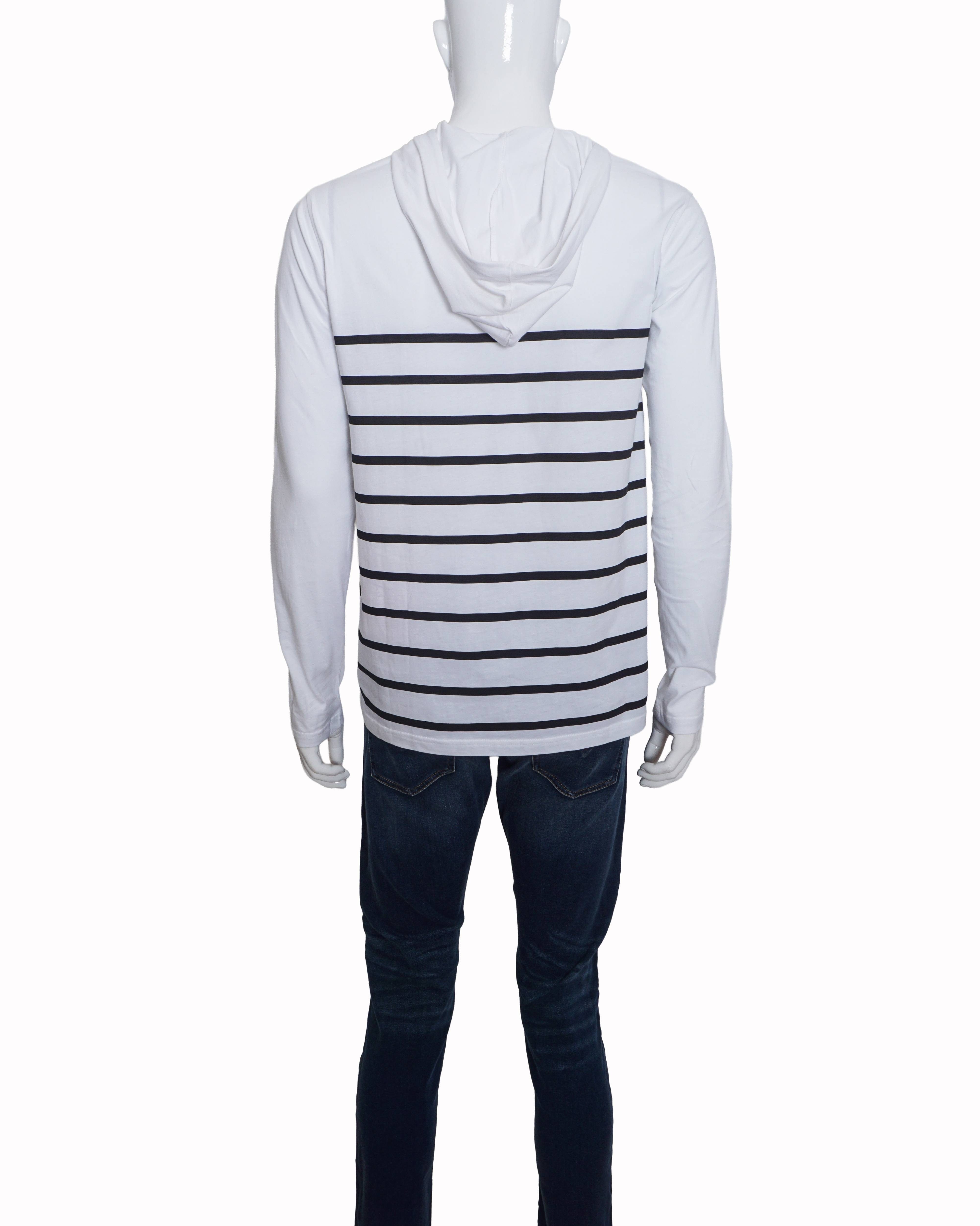 Balmain White & Black Striped Logo Long - Sleeve Hoodie