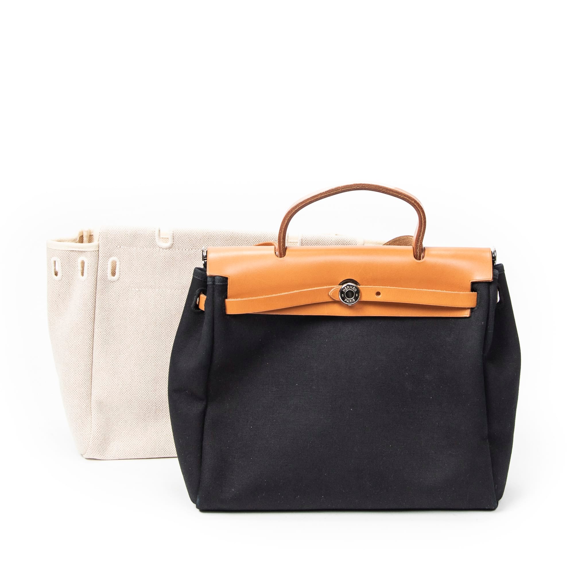 Hermès Beige/Black/Brown Canvas Herbag 2in1 ABC4463