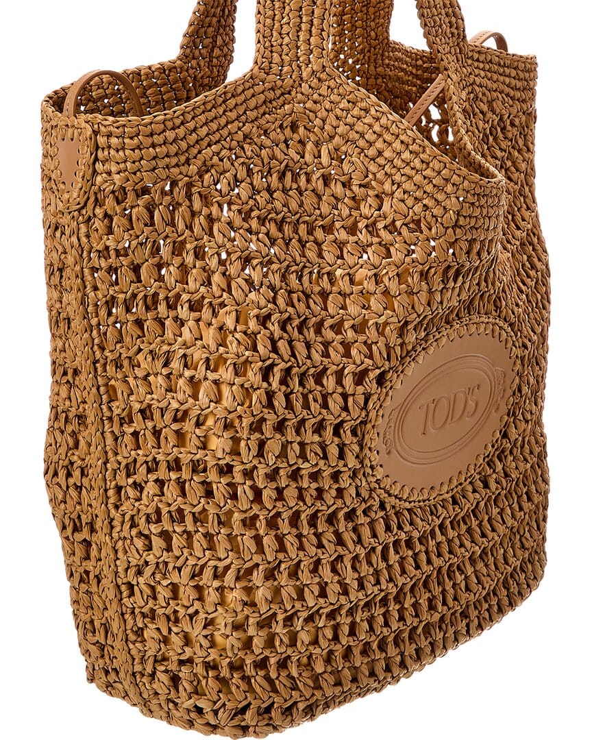 Tod's Logo Medium Raffia Tote