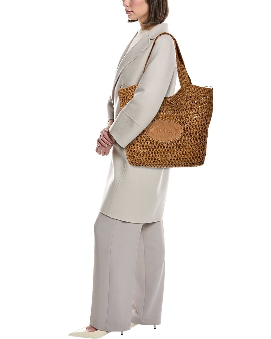 Tod's Logo Medium Raffia Tote