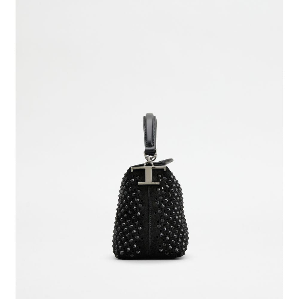 Tod's Tods T Case Tote Messenger Bag In Suede Micro Black