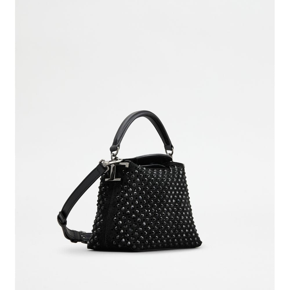 Tod's Tods T Case Tote Messenger Bag In Suede Micro Black