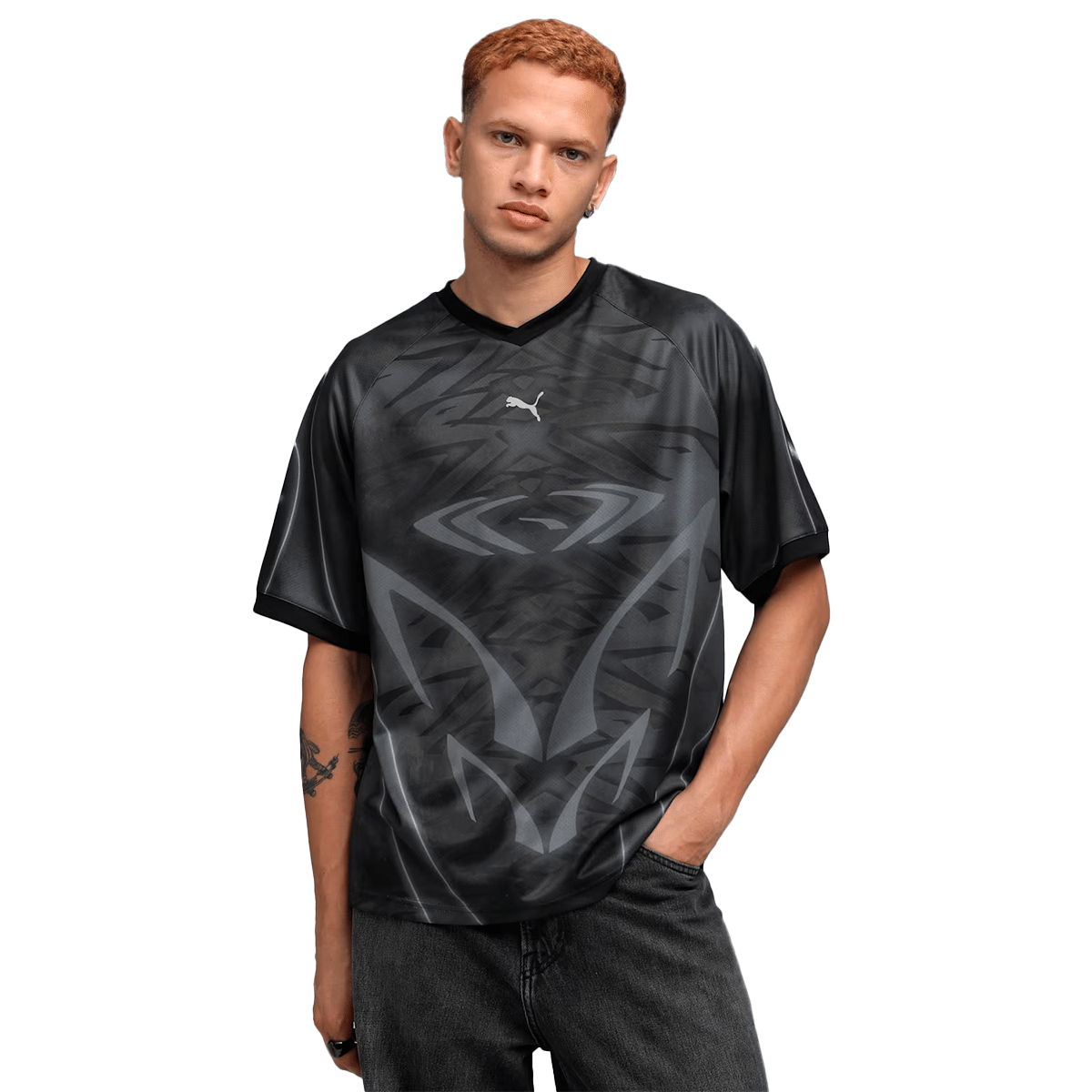 PUMA Tech - X Aop Relaxed Football Jersey'Black/AOP'