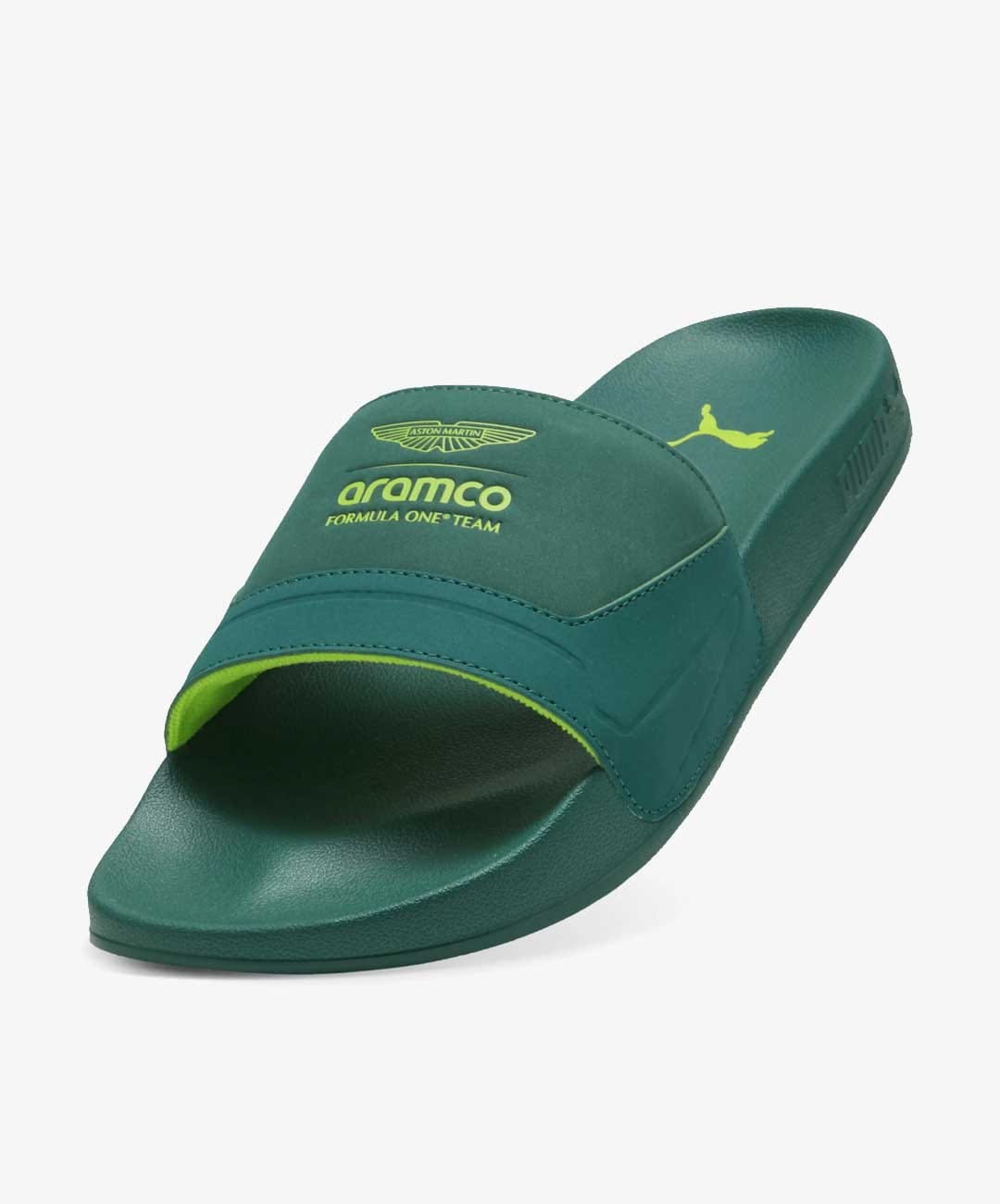 PUMA | ASTON MARTIN F1 SOFTRIDE PRO LEADPUFF SLIDES { PUMA BLACK - GREEN LUX - PUMA WHITE