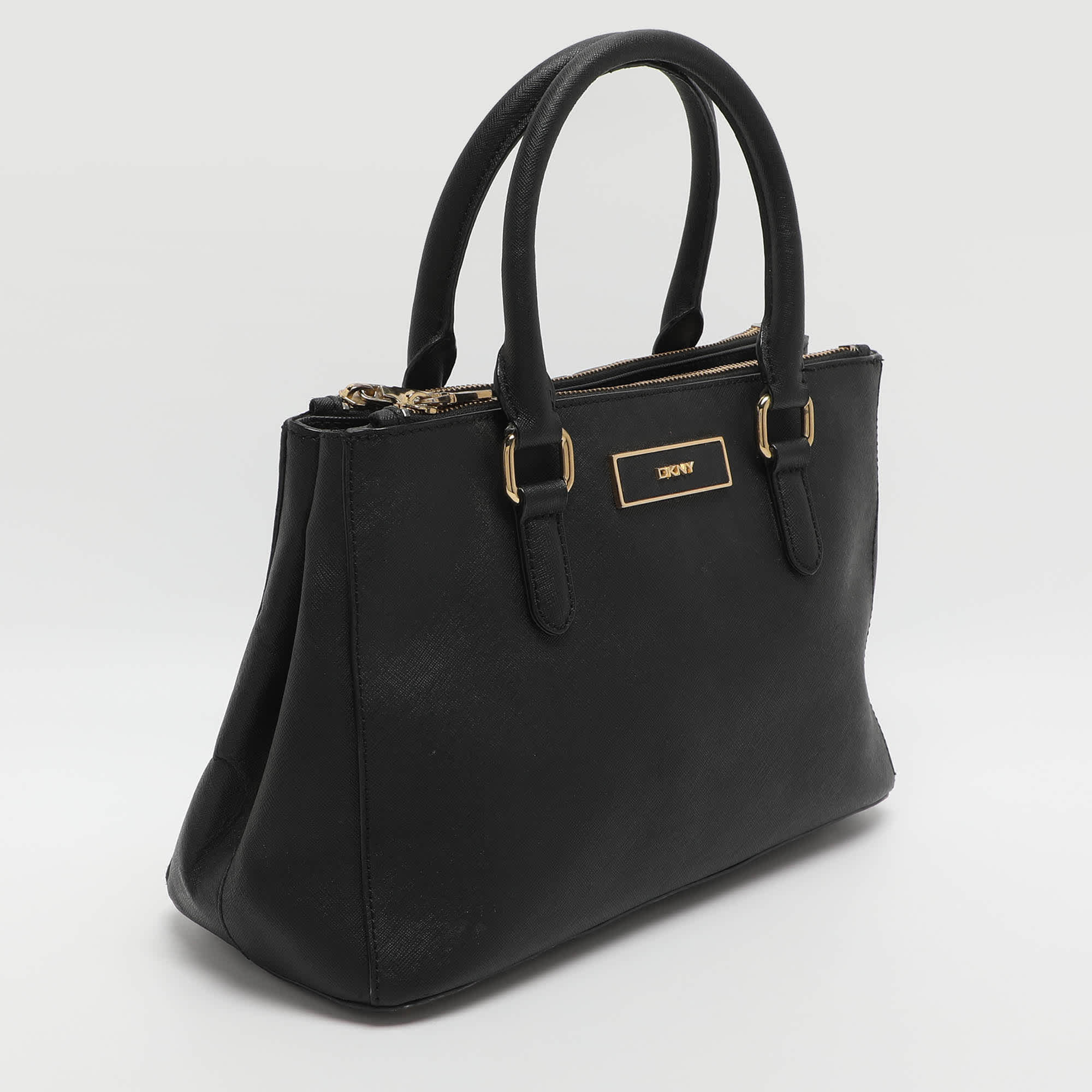 Dkny Robinson Double Zip Black Saffiano Leather Tote