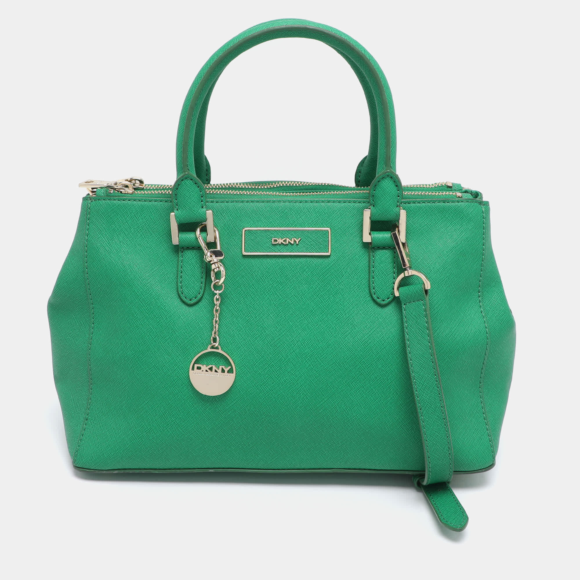 Dkny Green Saffiano Leather Robinson Double Zip Tote