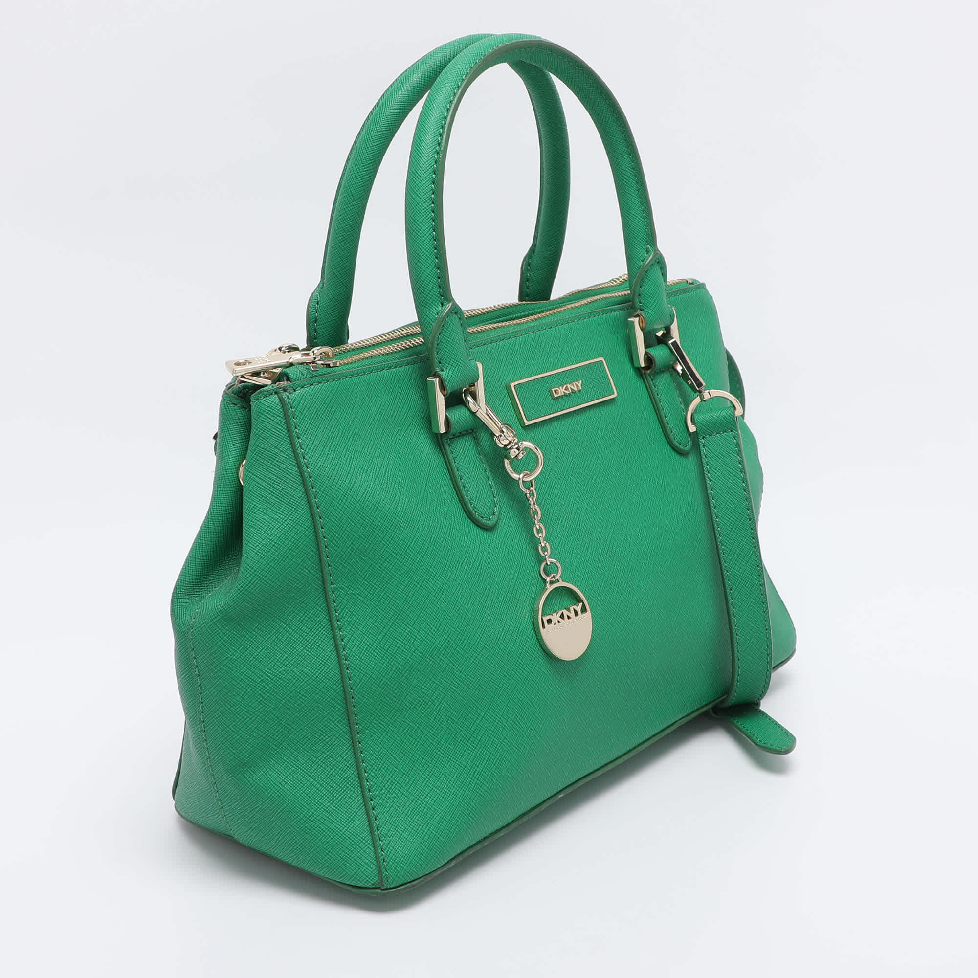Dkny Green Saffiano Leather Robinson Double Zip Tote