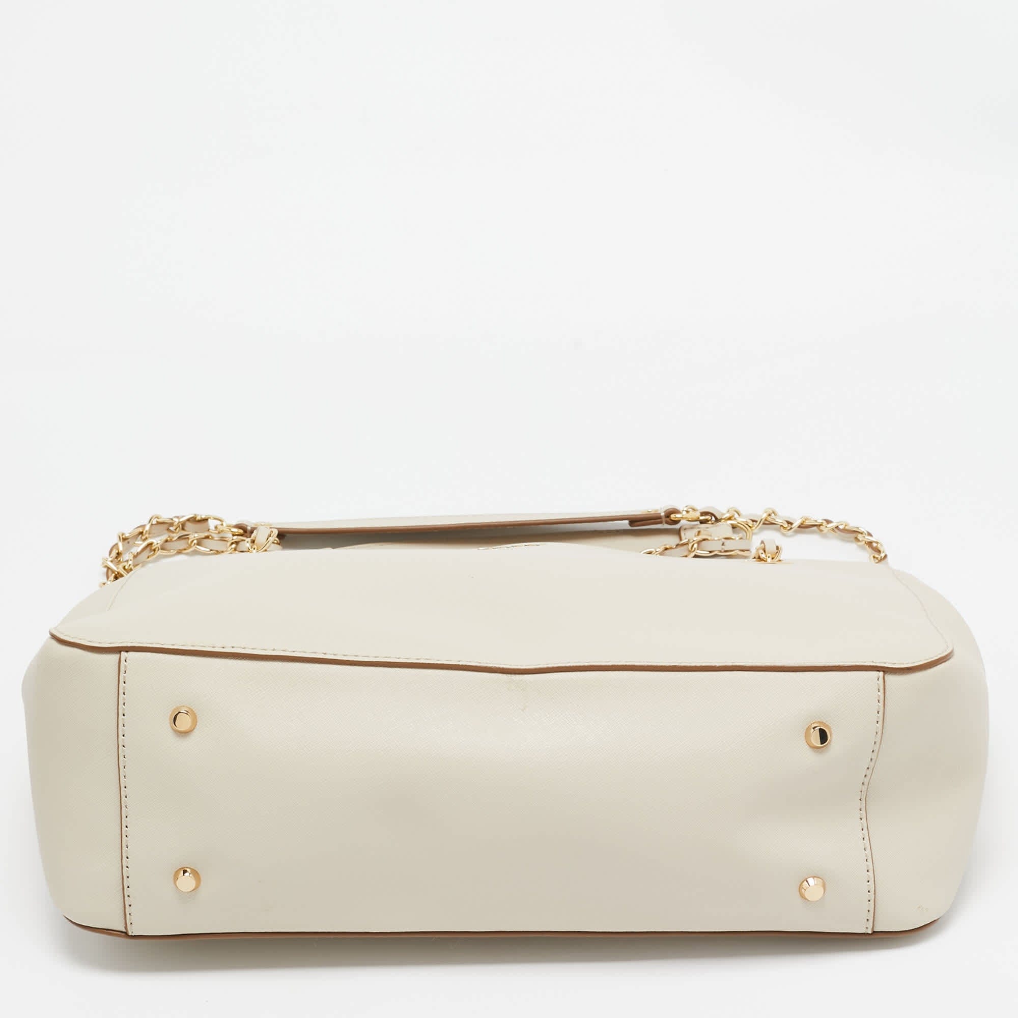 Dkny Ivory Leather Top Zip Chain Tote