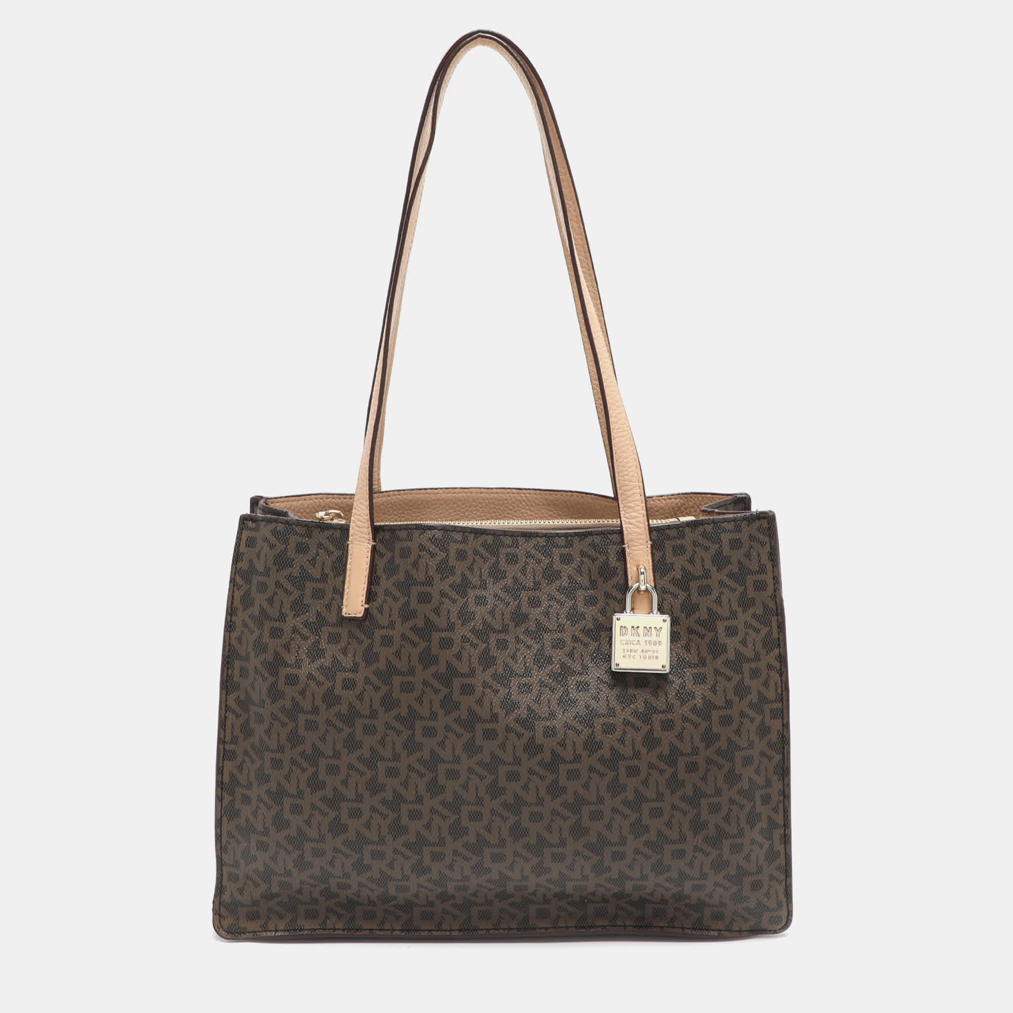 Dkny Brown Signature Coated Canvas And Leather Tote