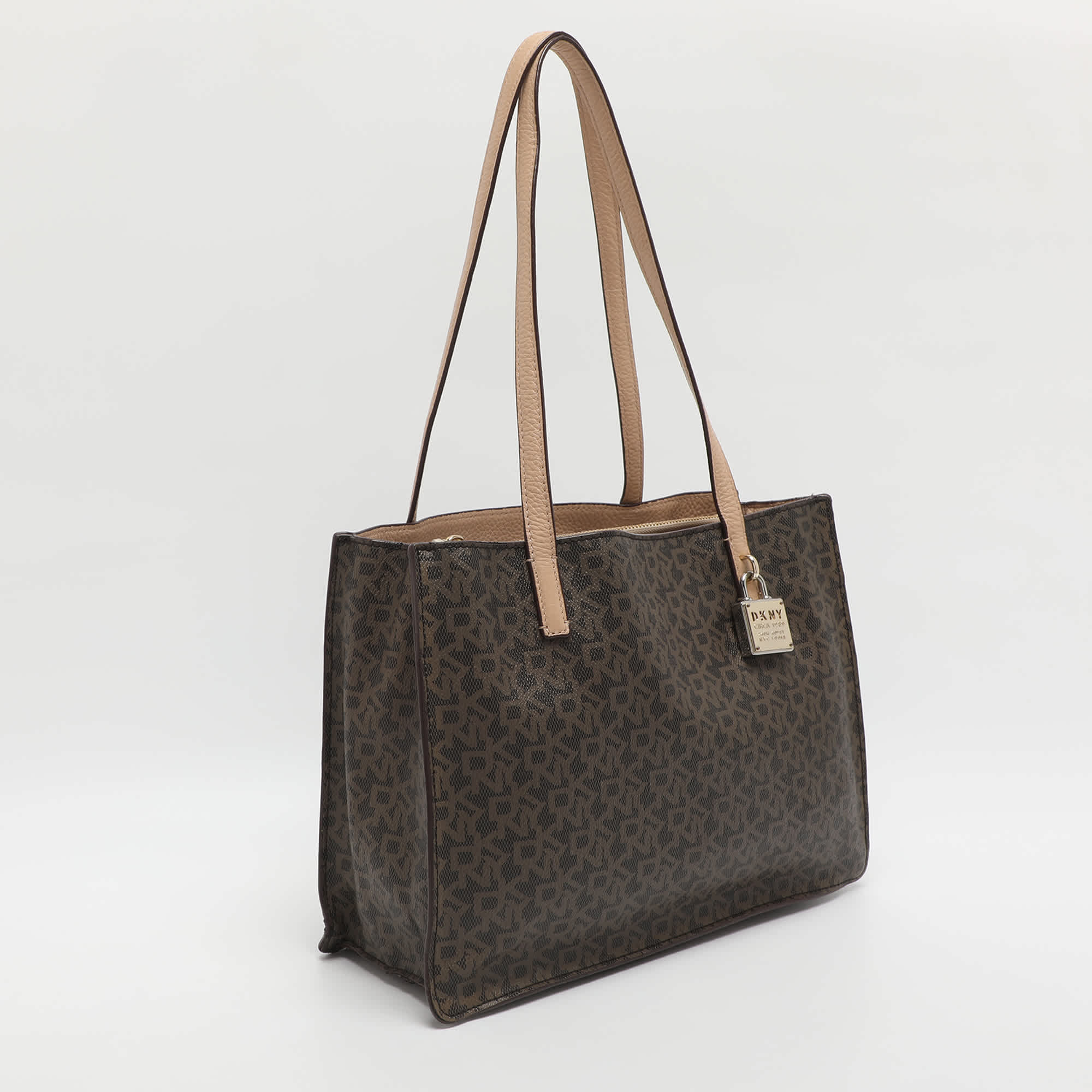 Dkny Brown Signature Coated Canvas And Leather Tote
