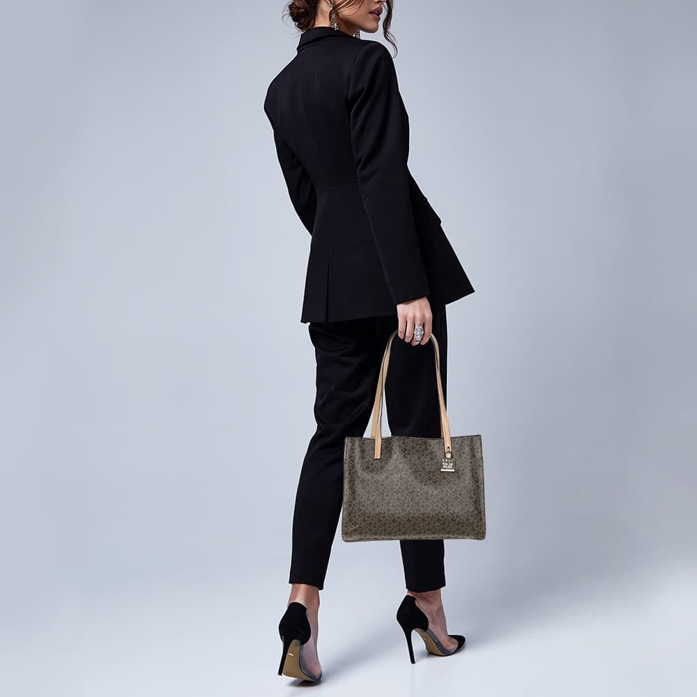 Dkny Brown Signature Coated Canvas And Leather Tote