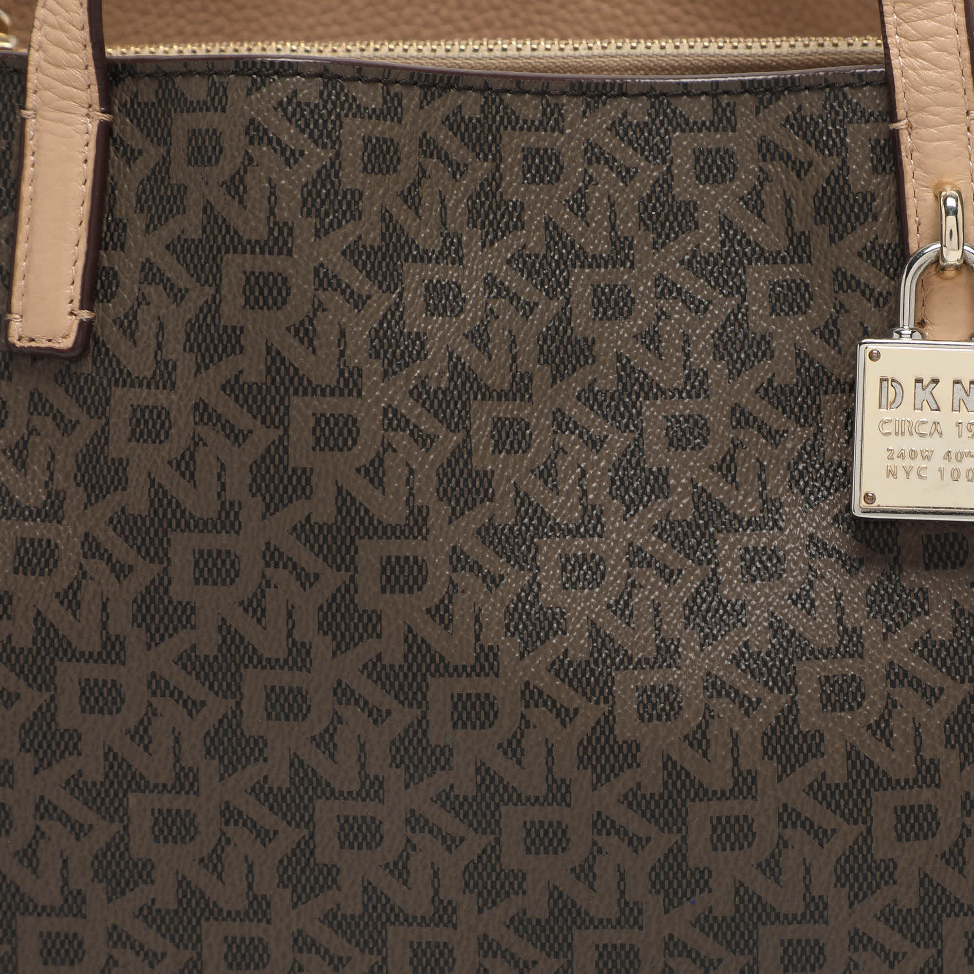 Dkny Brown Signature Coated Canvas And Leather Tote
