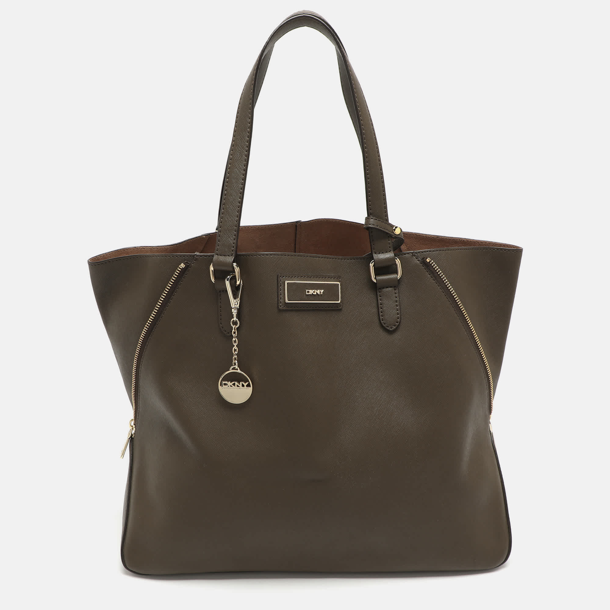 Dkny Dark Khaki Saffiano Leather Tote
