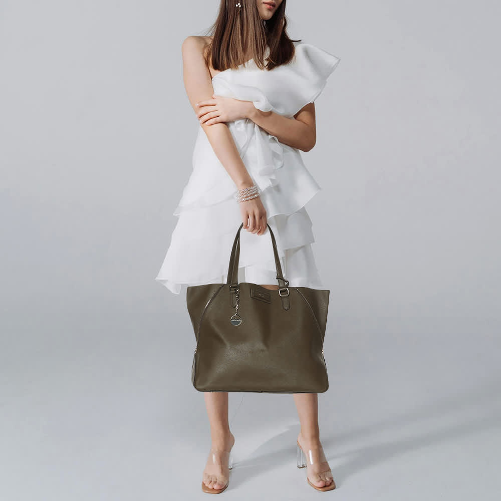 Dkny Dark Khaki Saffiano Leather Tote