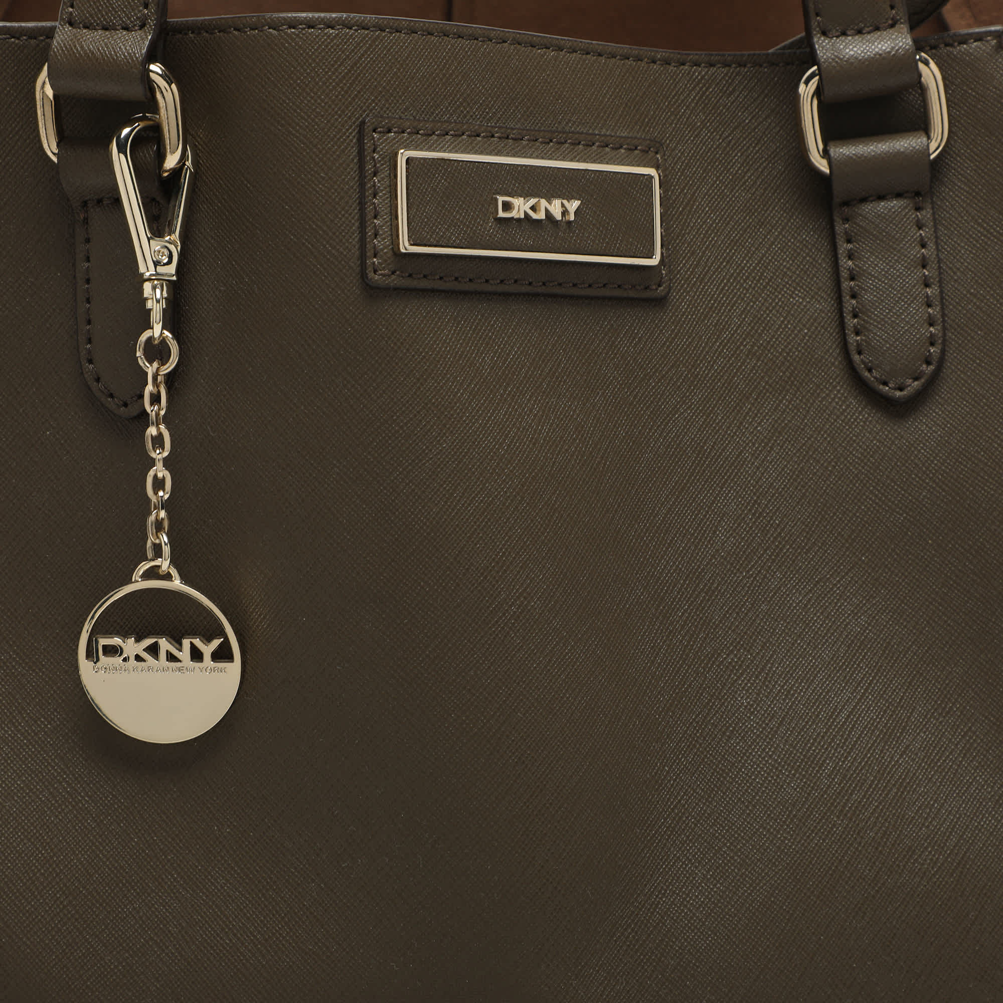 Dkny Dark Khaki Saffiano Leather Tote