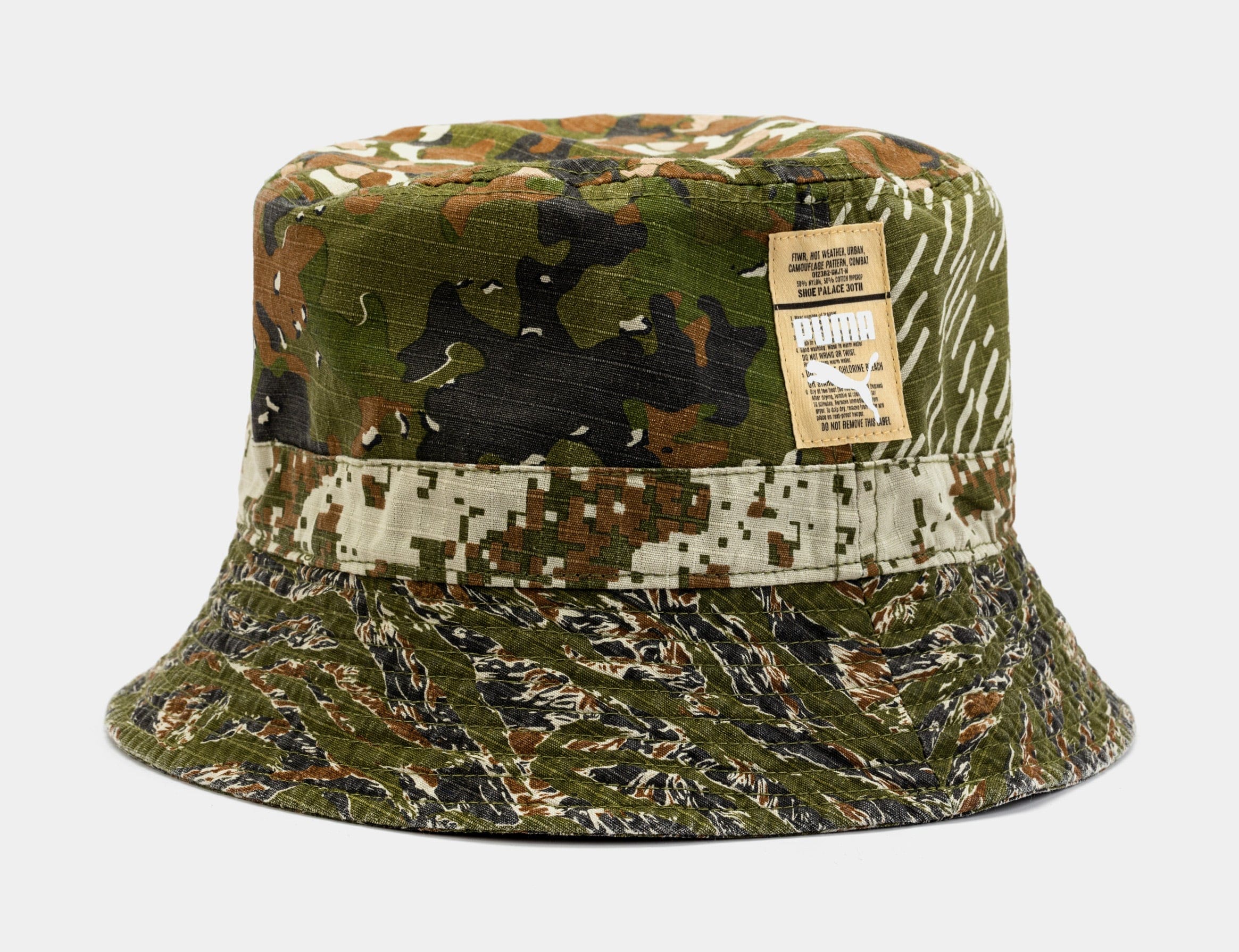 PUMA SP Exclusive Tiger Camo Patchwork Bucket Mens Hat (Green)