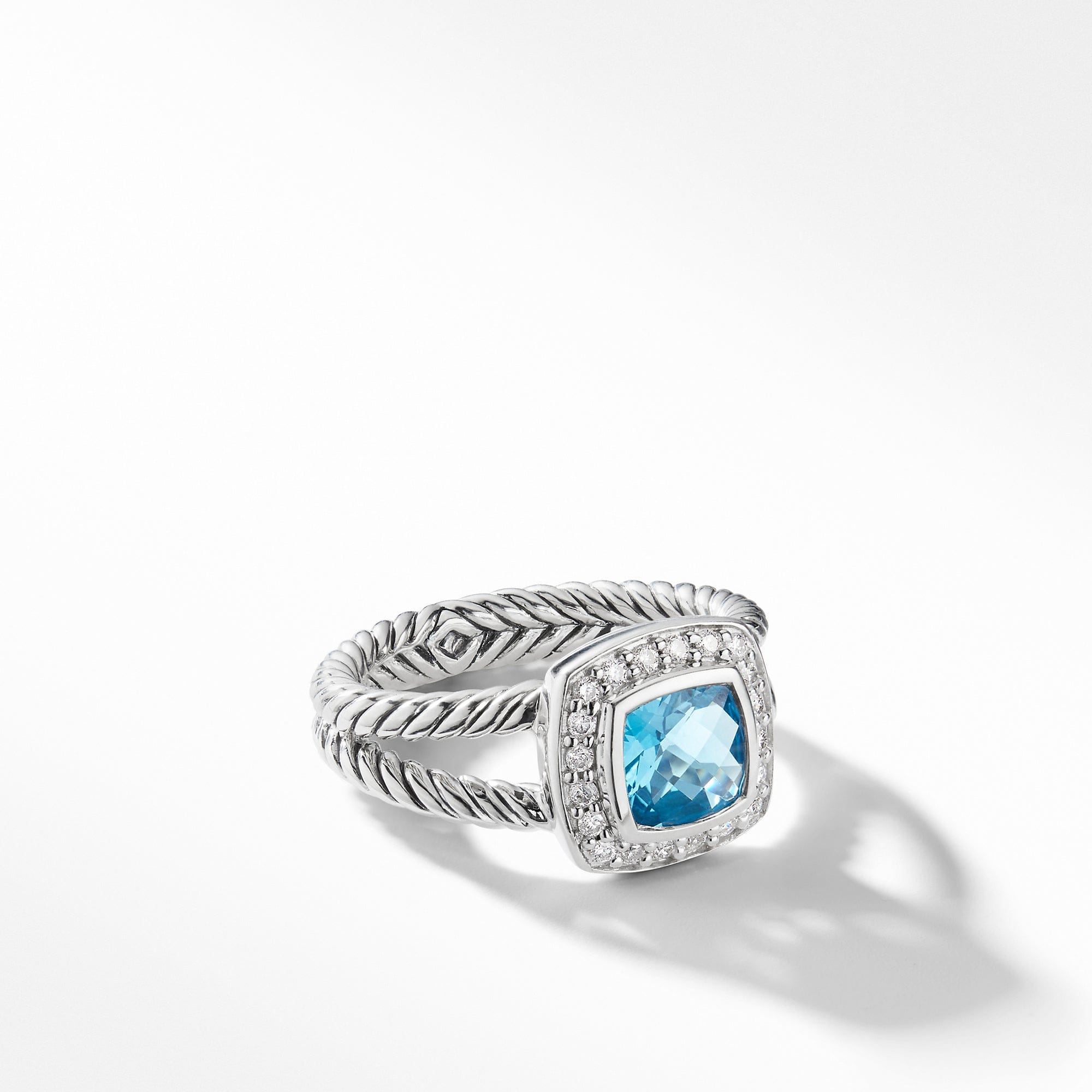 David Yurman Petite Albion Ring with Blue Topaz and Diamonds - R07443DSSABTDI