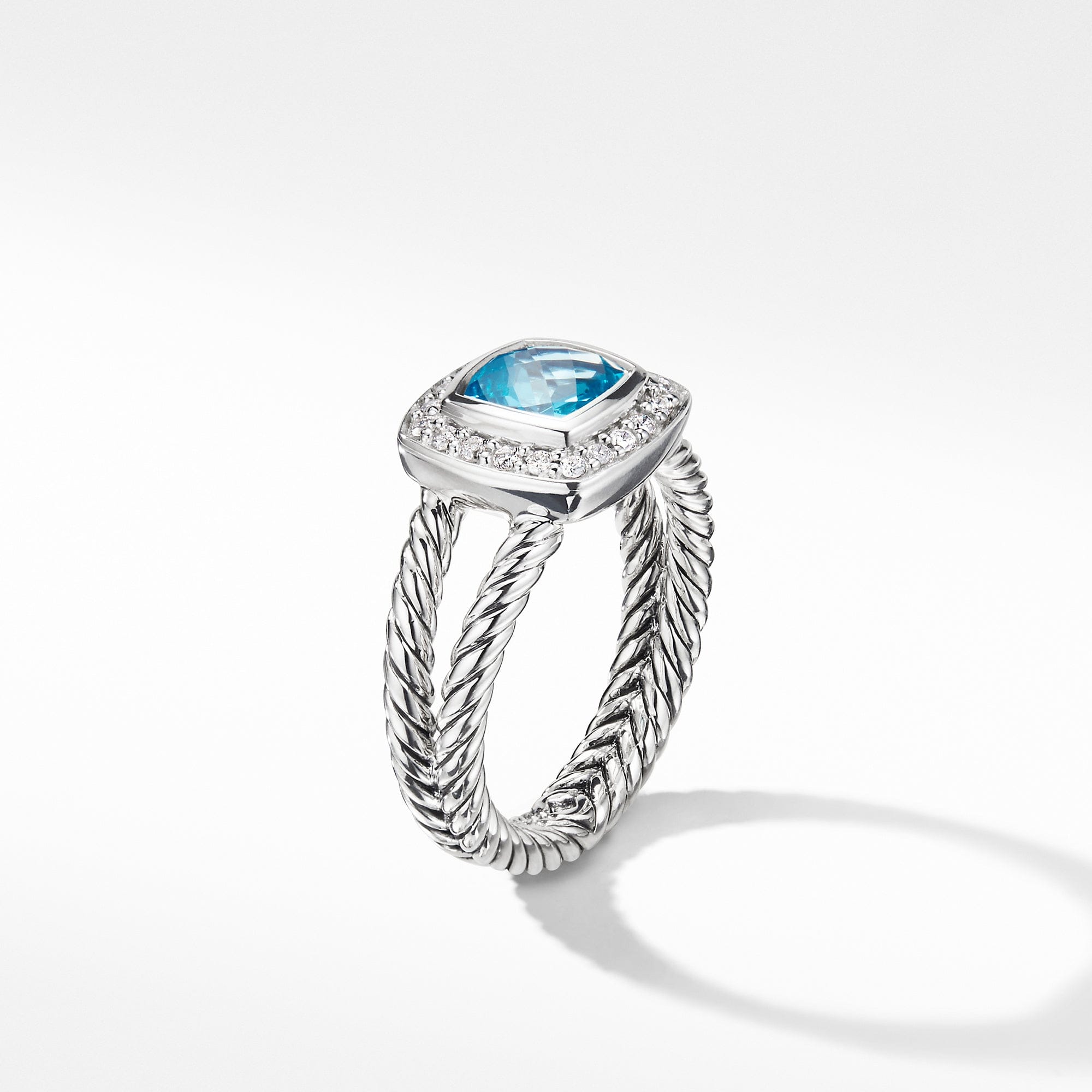 David Yurman Petite Albion Ring with Blue Topaz and Diamonds - R07443DSSABTDI