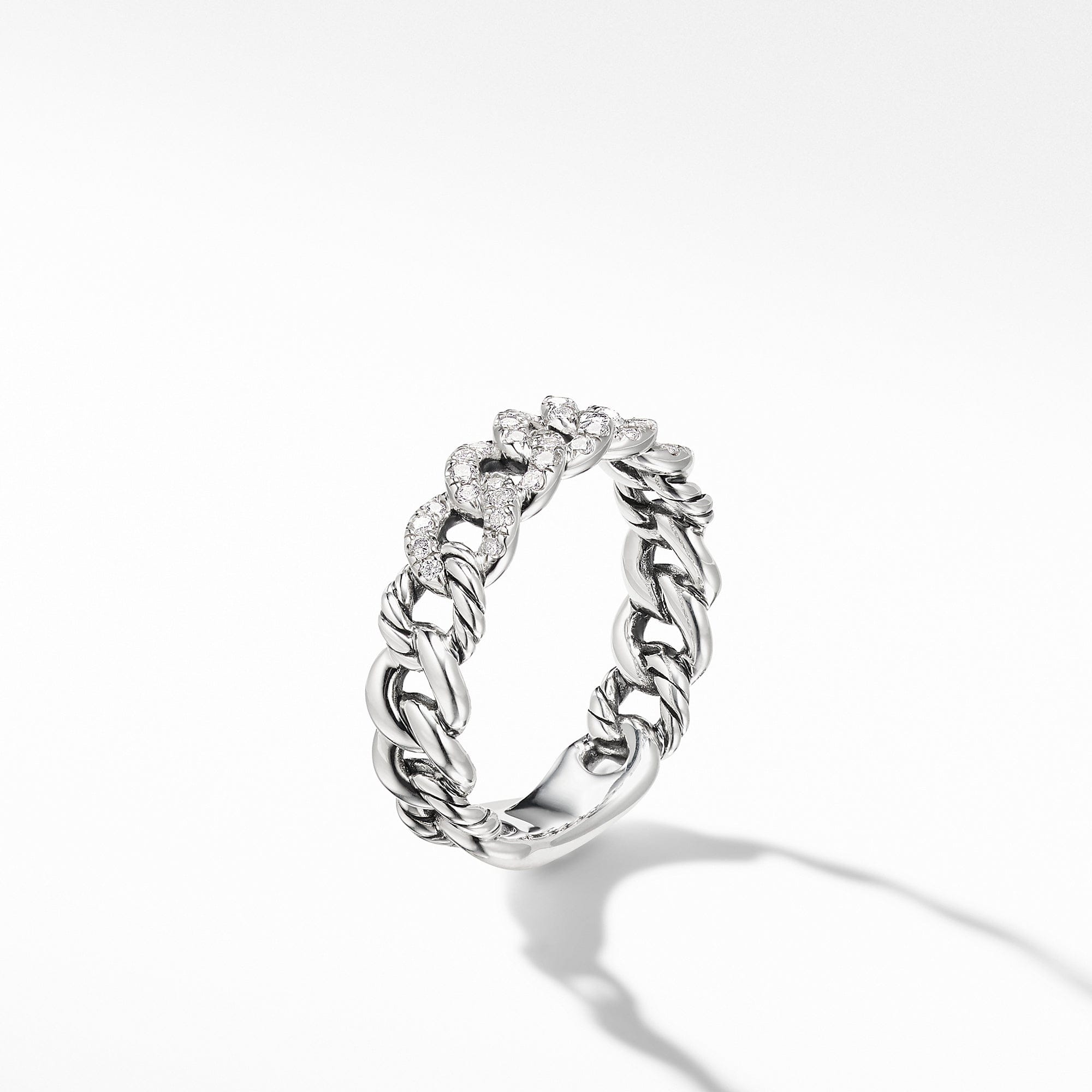 David Yurman Belmont Curb Link Band Ring in Sterling Silver & Pave Diamonds - R16350DSSADI