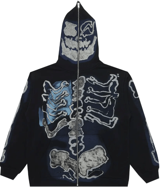 Travis Scott Cactus Jack by Travis Scott For Fragment Skeleton Graffiti Full Zip Hoodie Black