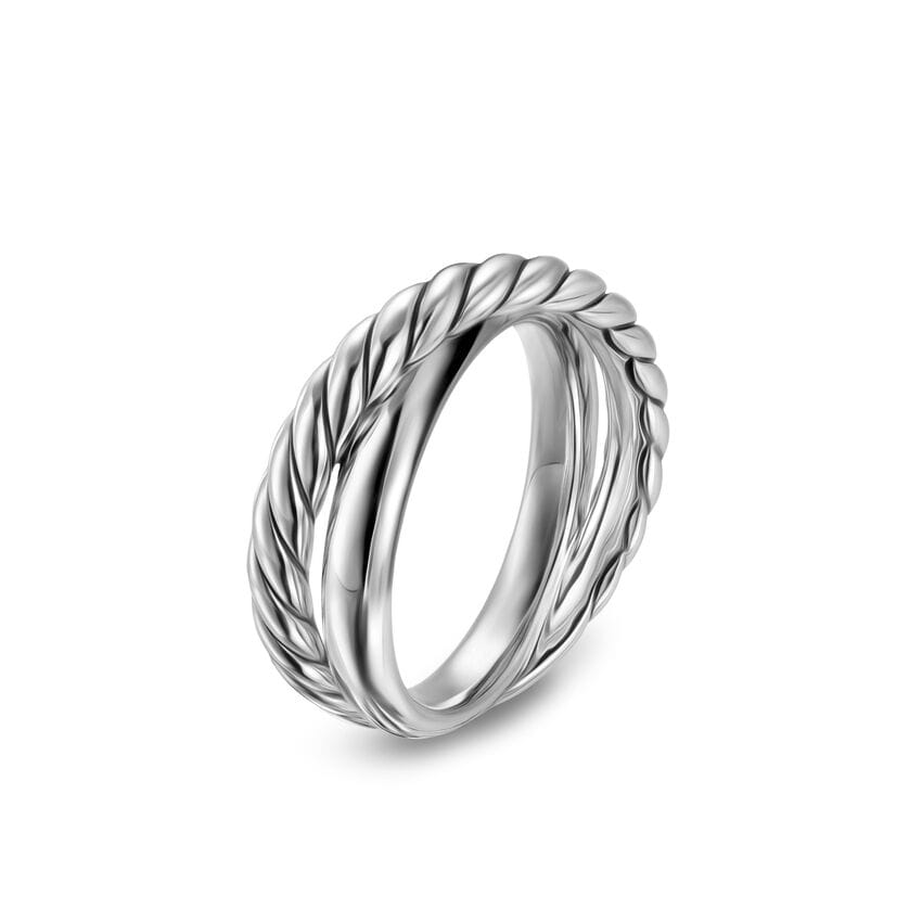 David Yurman Crossover Two Row Ring in Sterling Silver, 7.4 mm, Size 5