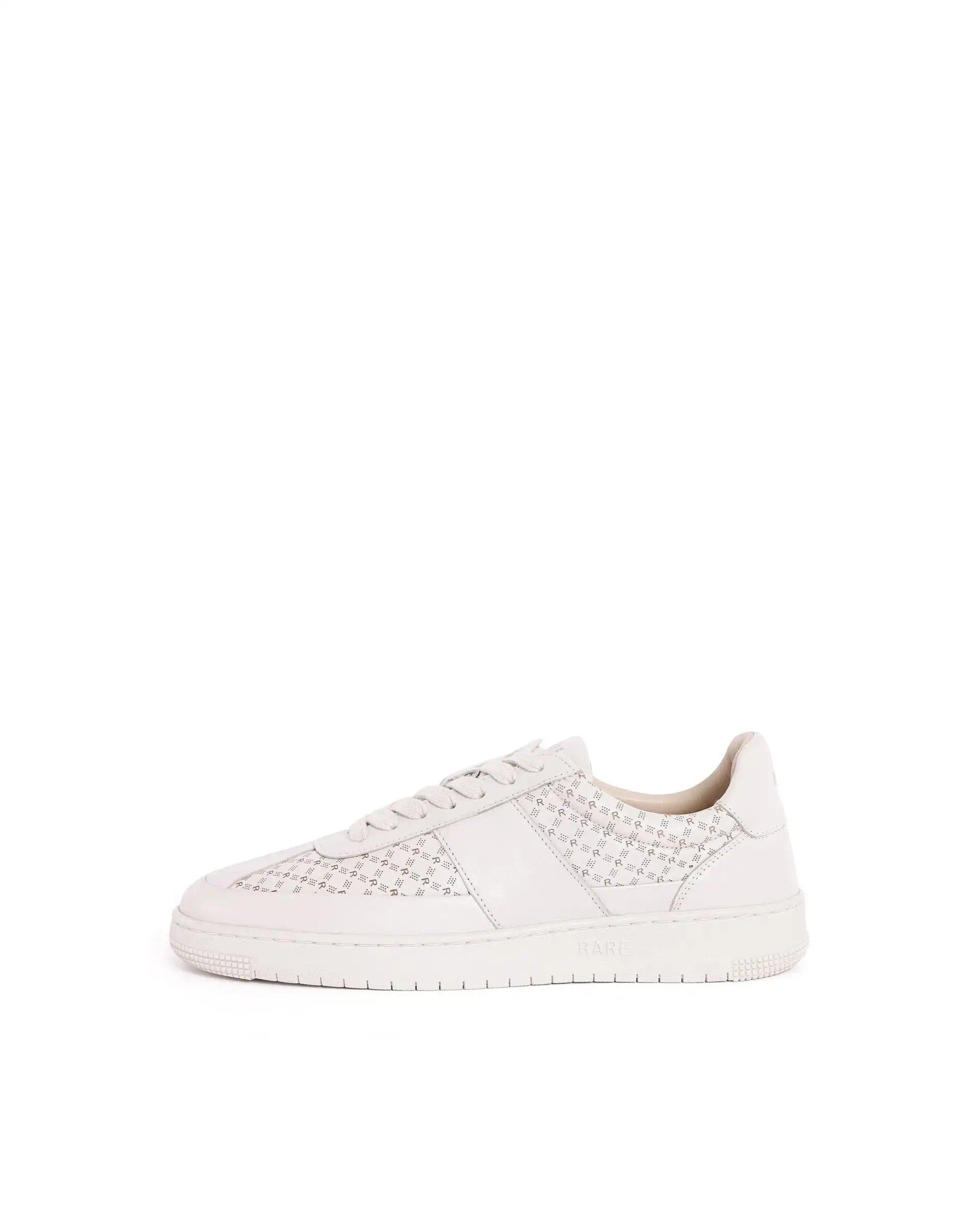 RAREZ Rare Rabbit Men's Galileo Stellar Ivory Genuine Leather Monogram Print Low - Top Sneaker Shoes