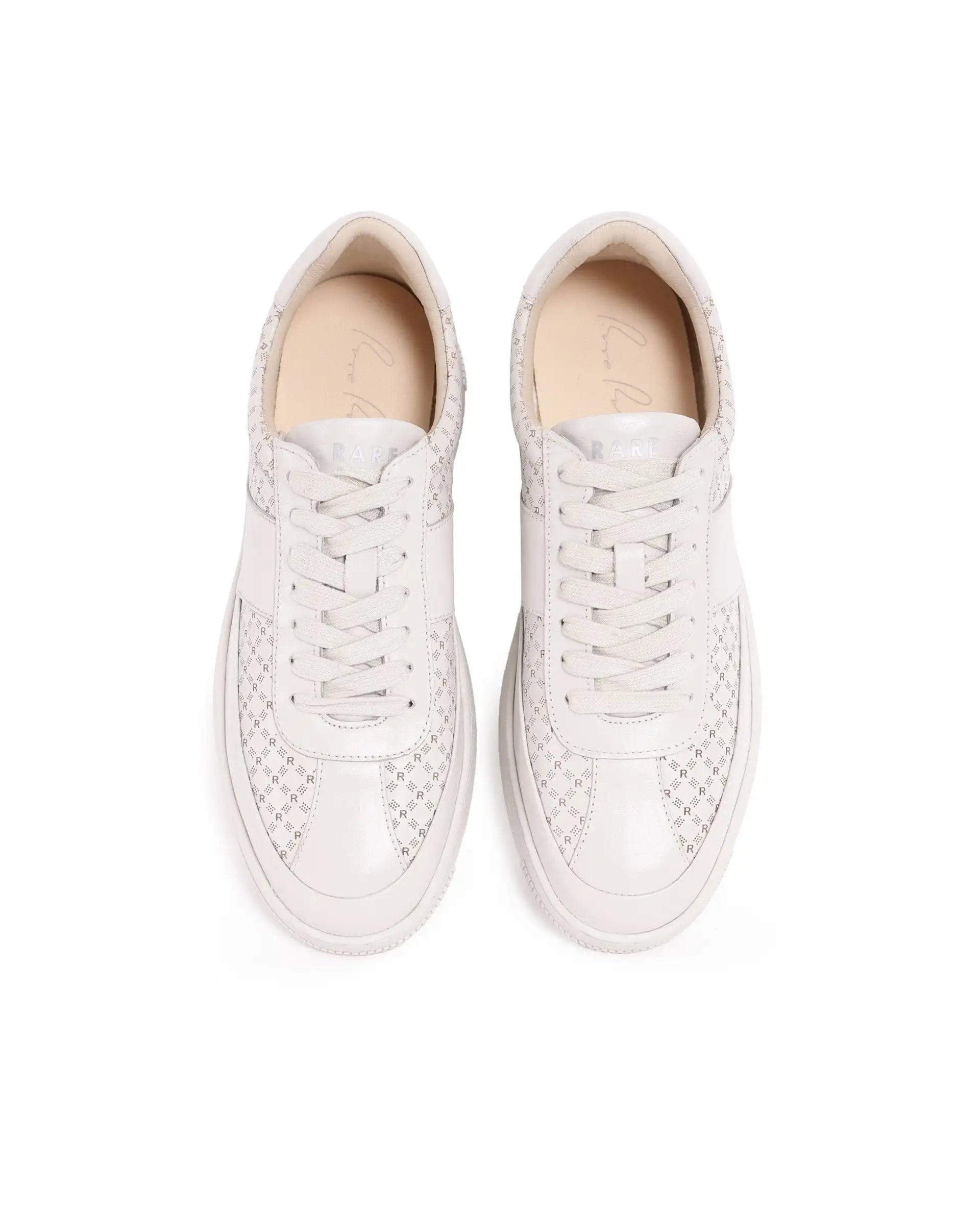 RAREZ Rare Rabbit Men's Galileo Stellar Ivory Genuine Leather Monogram Print Low - Top Sneaker Shoes