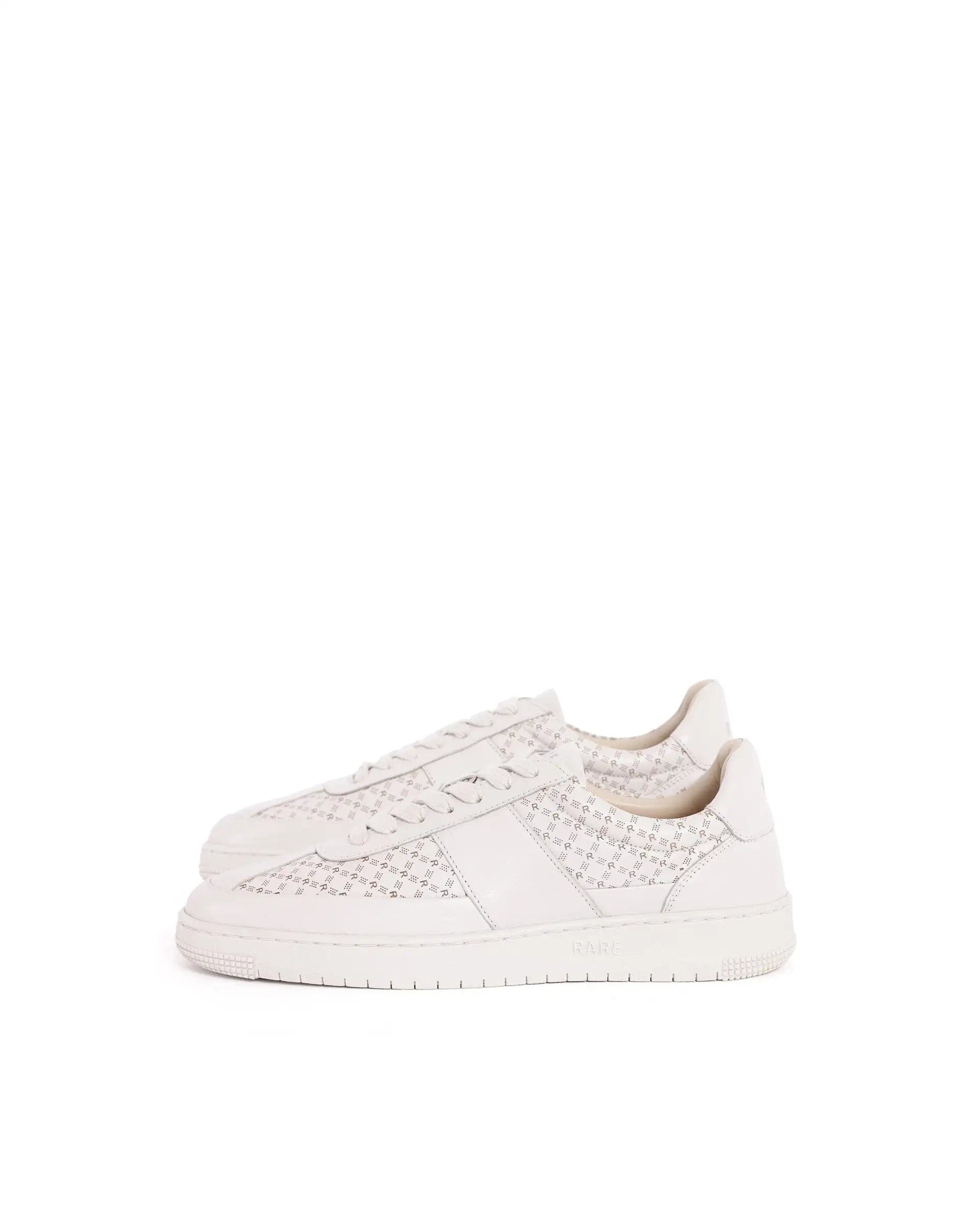 RAREZ Rare Rabbit Men's Galileo Stellar Ivory Genuine Leather Monogram Print Low - Top Sneaker Shoes