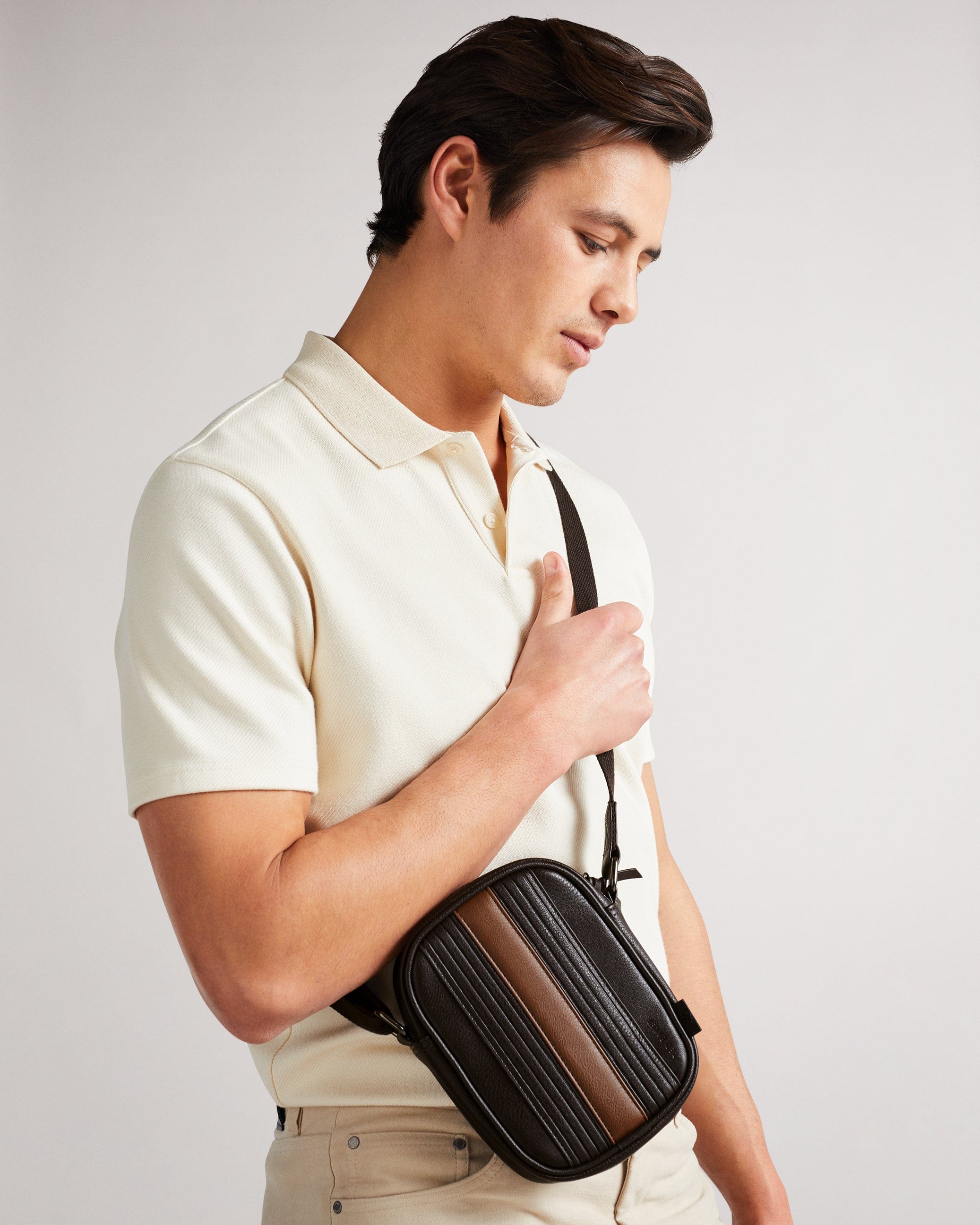 Ted Baker Evver Striped Pu Flight Bag Brn - Choc