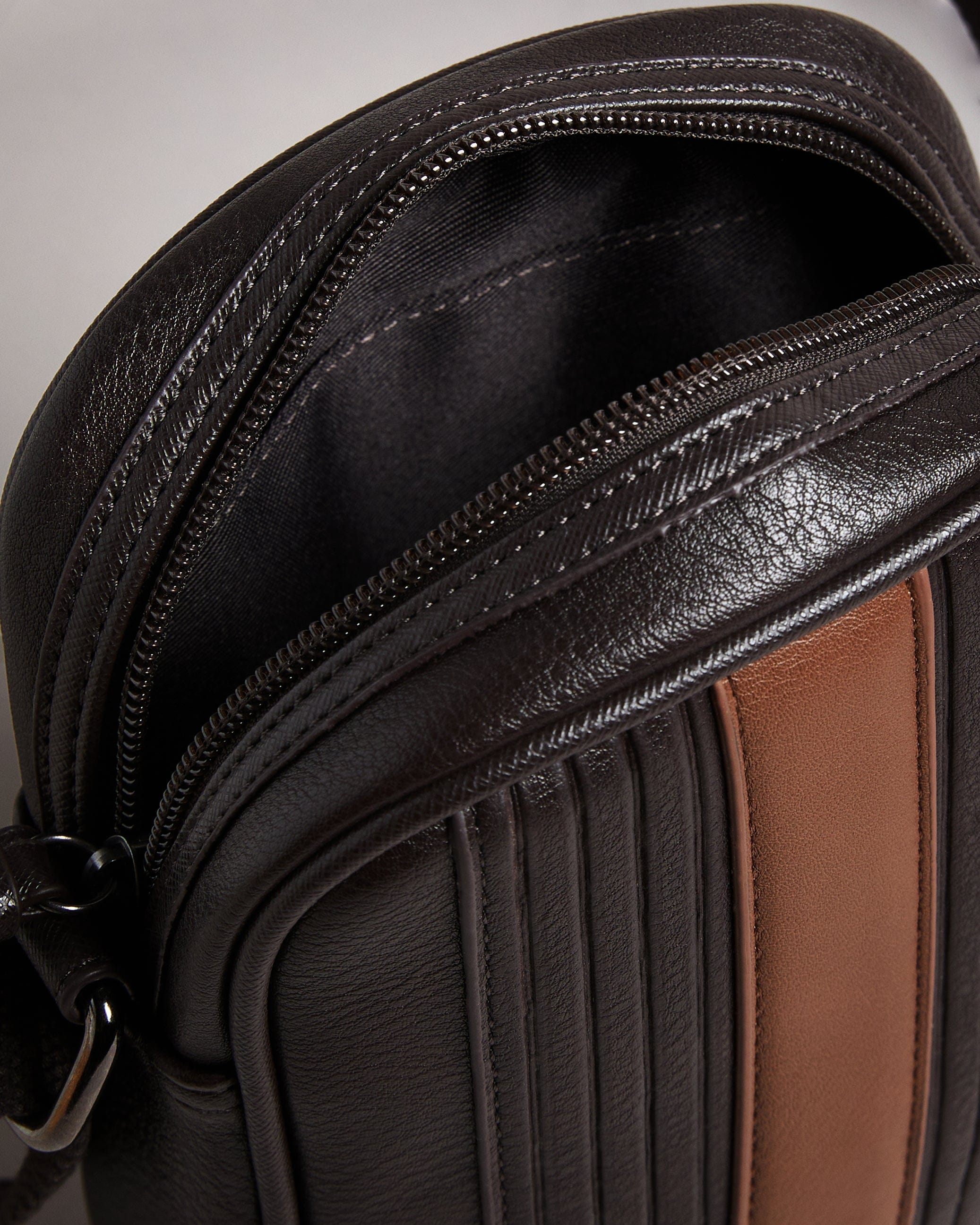 Ted Baker Evver Striped Pu Flight Bag Brn - Choc