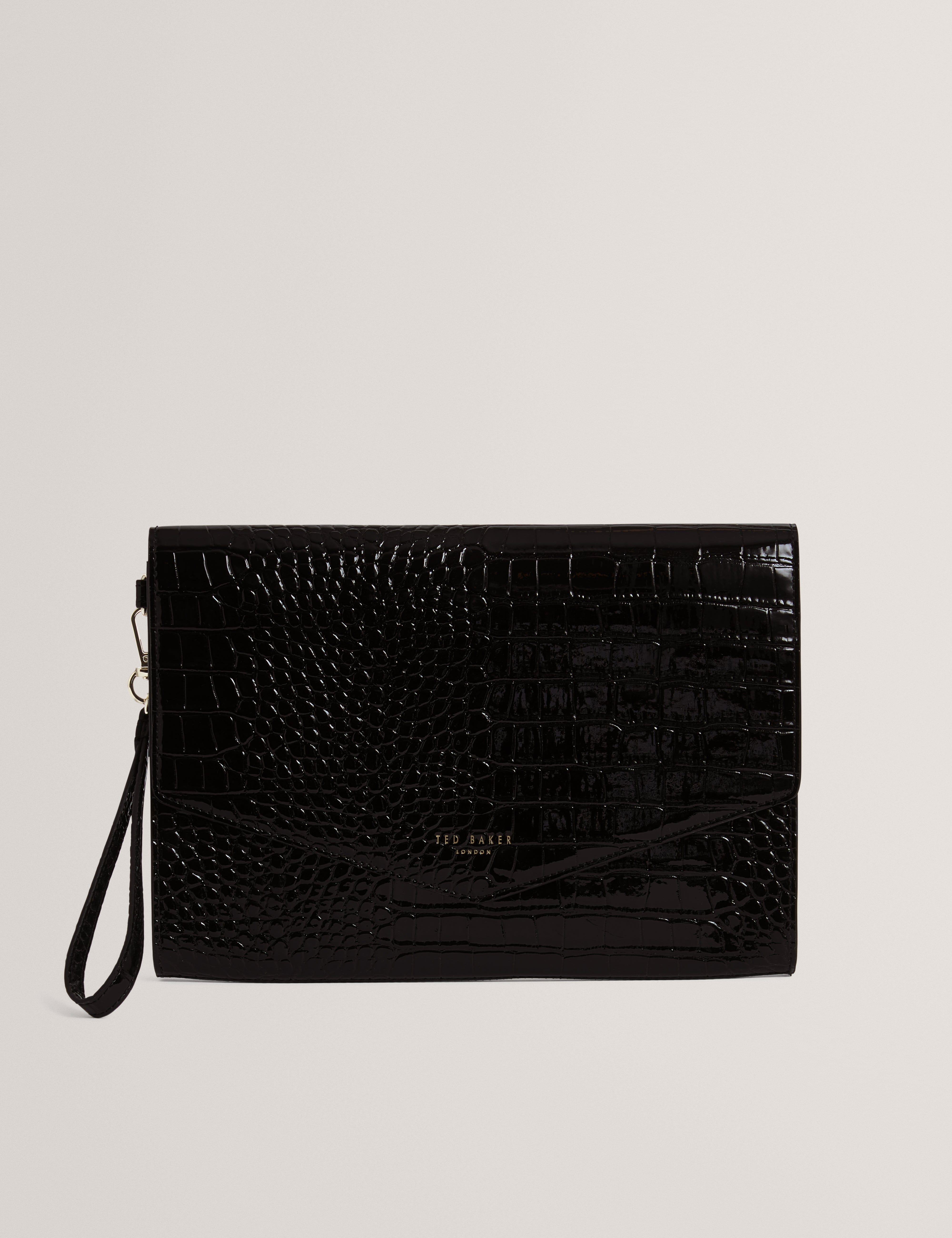 Ted Baker Wesslie Croc Effect Icon Envelope Pouch Black