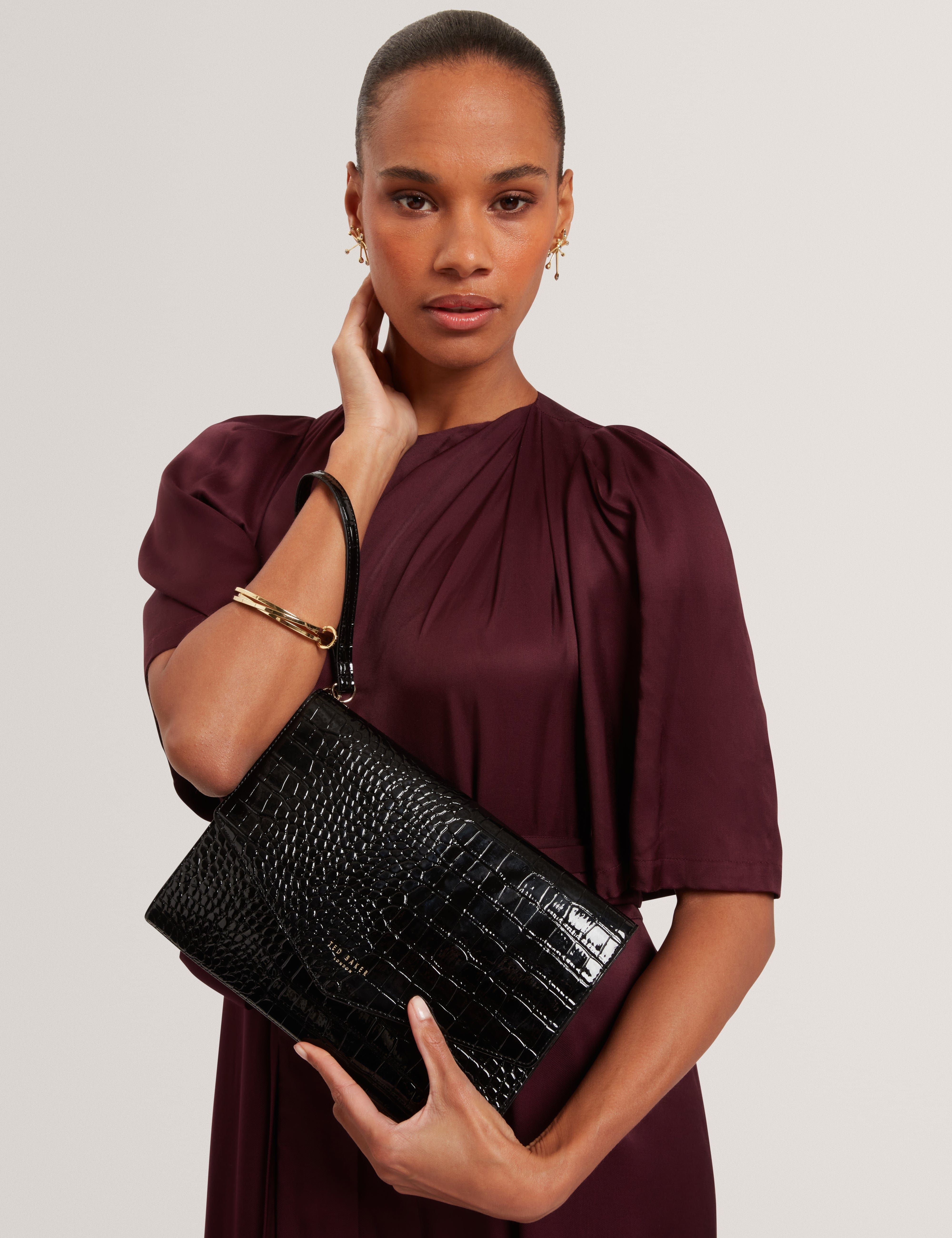 Ted Baker Wesslie Croc Effect Icon Envelope Pouch Black