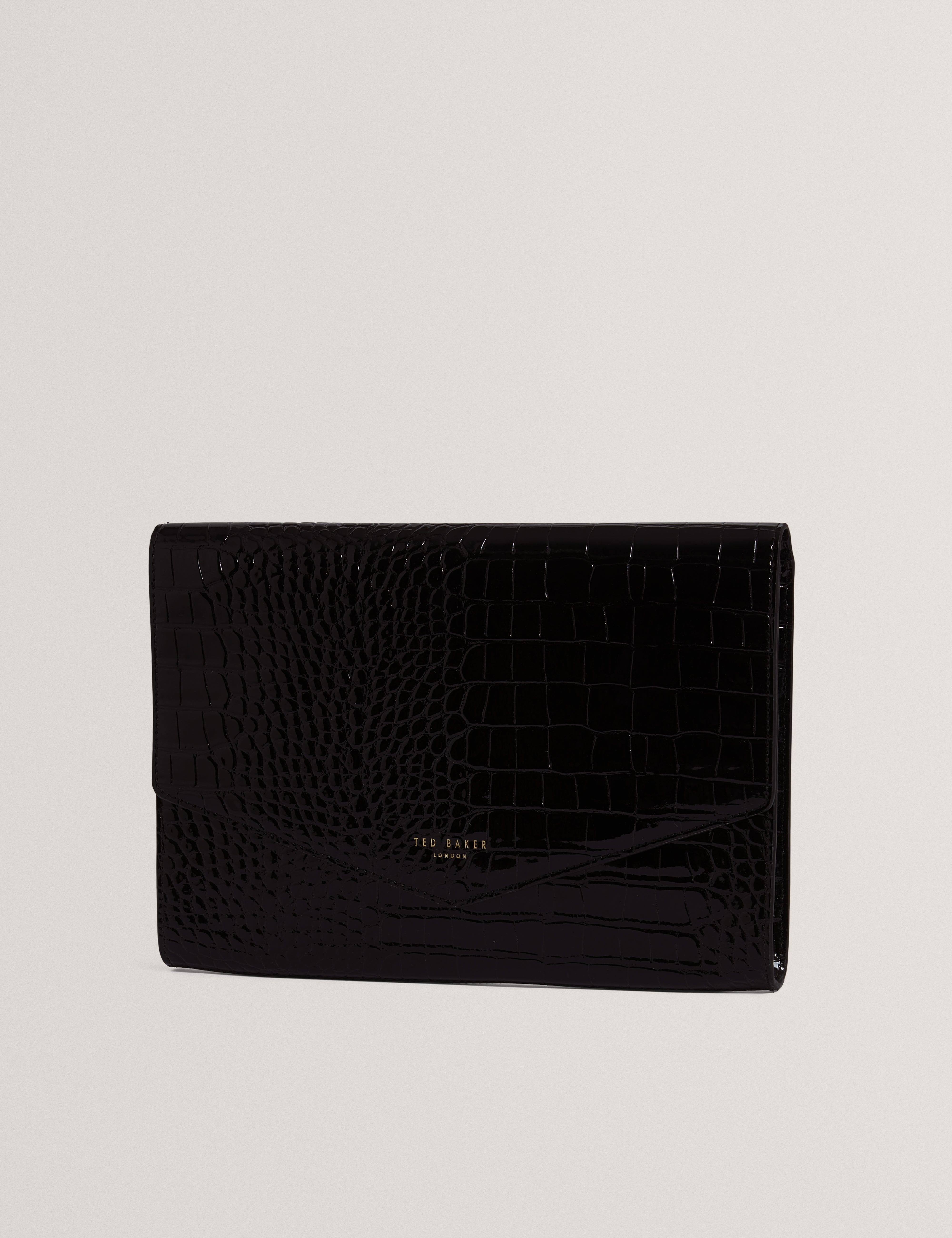 Ted Baker Wesslie Croc Effect Icon Envelope Pouch Black