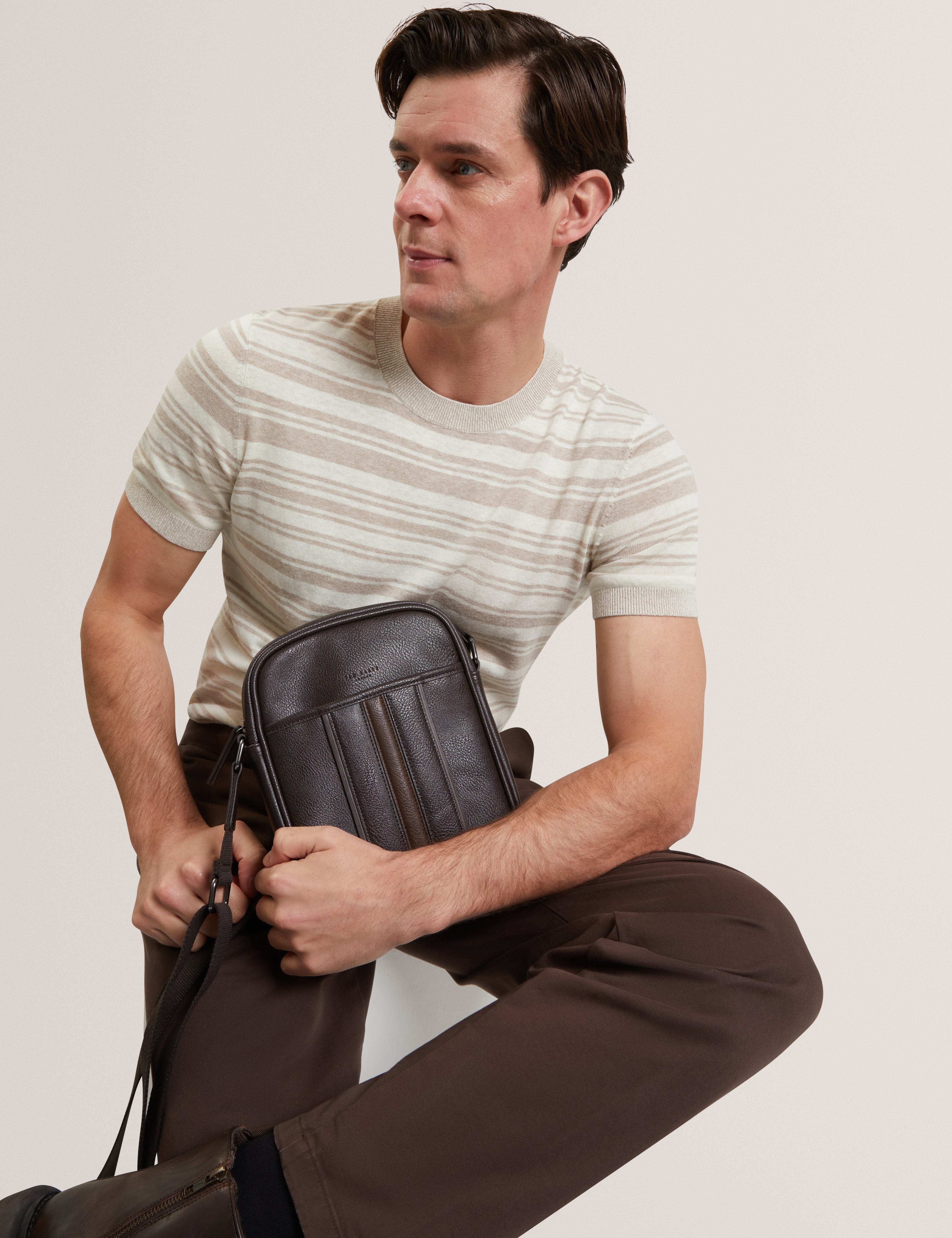 Ted Baker Keiigan Stripe Pu Flight Bag Brn - Choc