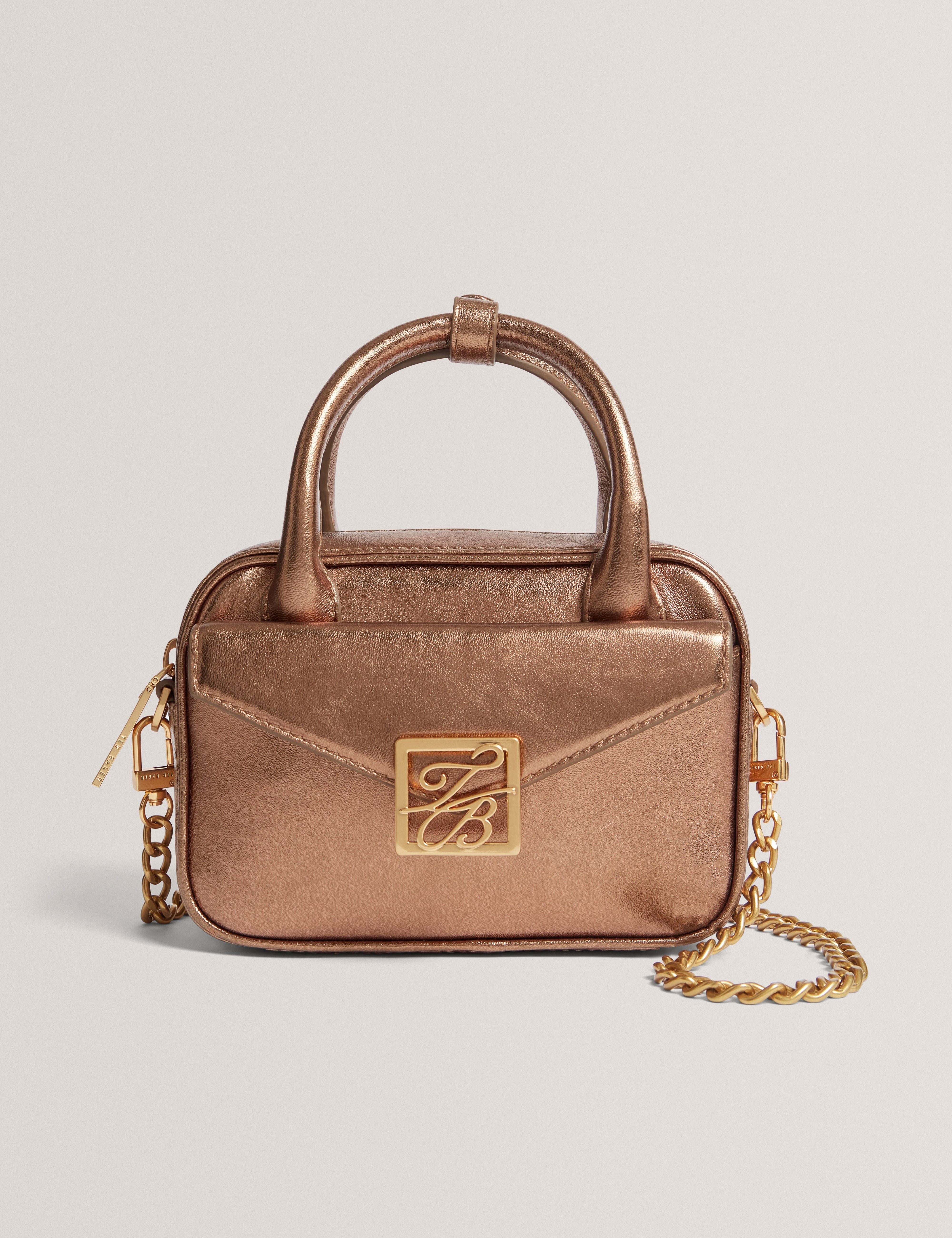 Ted Baker Anisaa Tb Detail Mini Metallic Leather Bag Gold