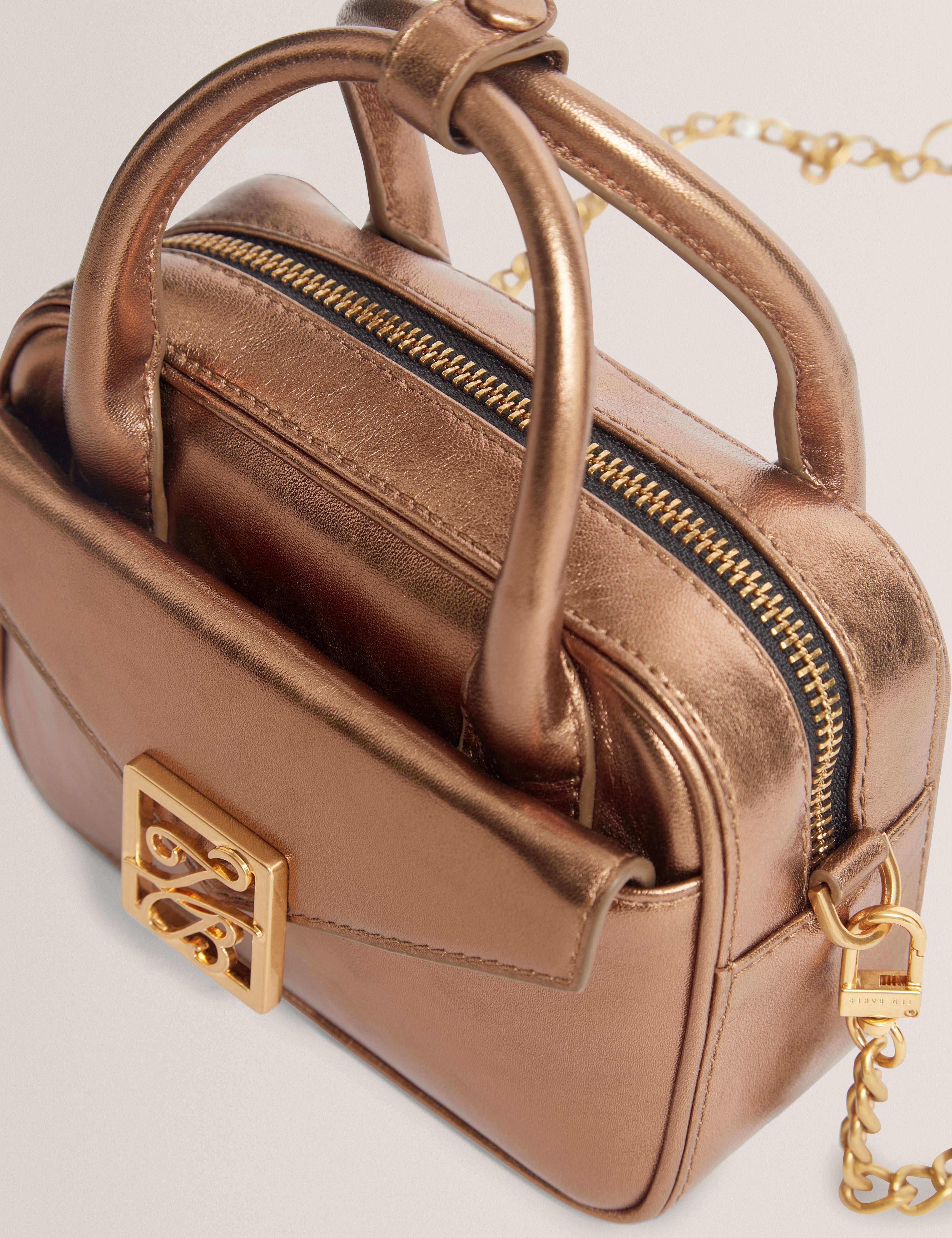 Ted Baker Anisaa Tb Detail Mini Metallic Leather Bag Gold