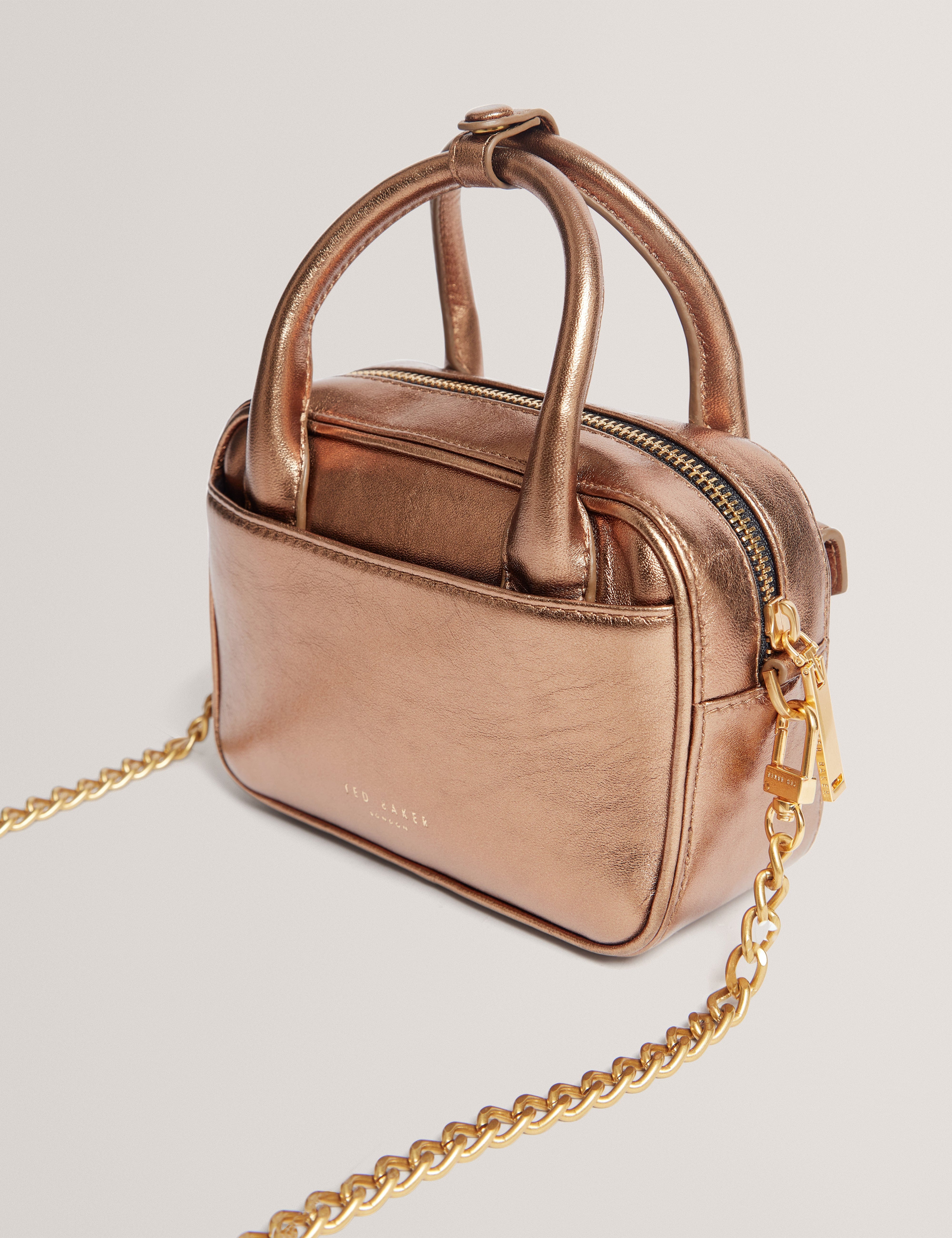 Ted Baker Anisaa Tb Detail Mini Metallic Leather Bag Gold