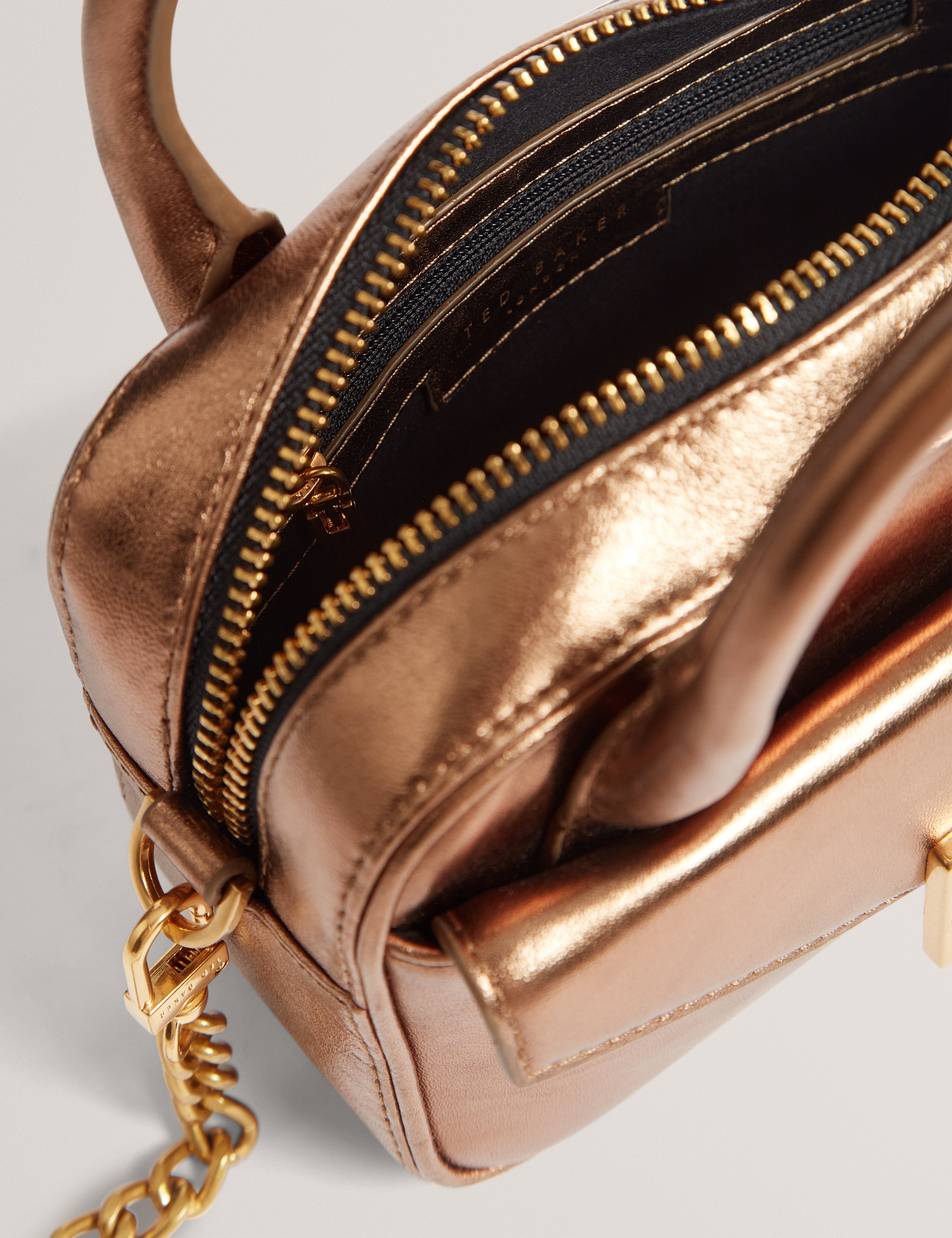 Ted Baker Anisaa Tb Detail Mini Metallic Leather Bag Gold