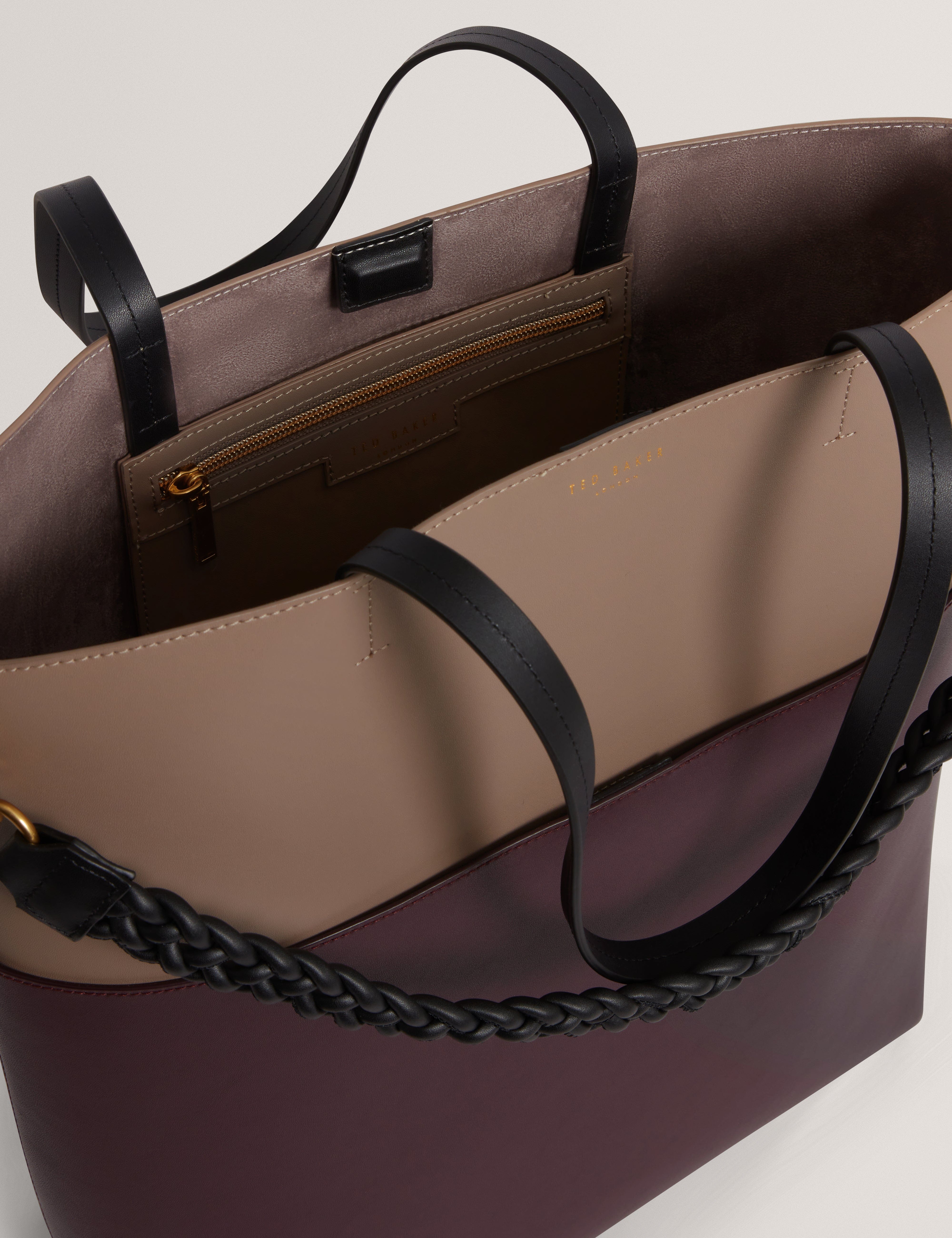 Ted Baker Wynslow Woven Handle Colourblock Large Bag Wine