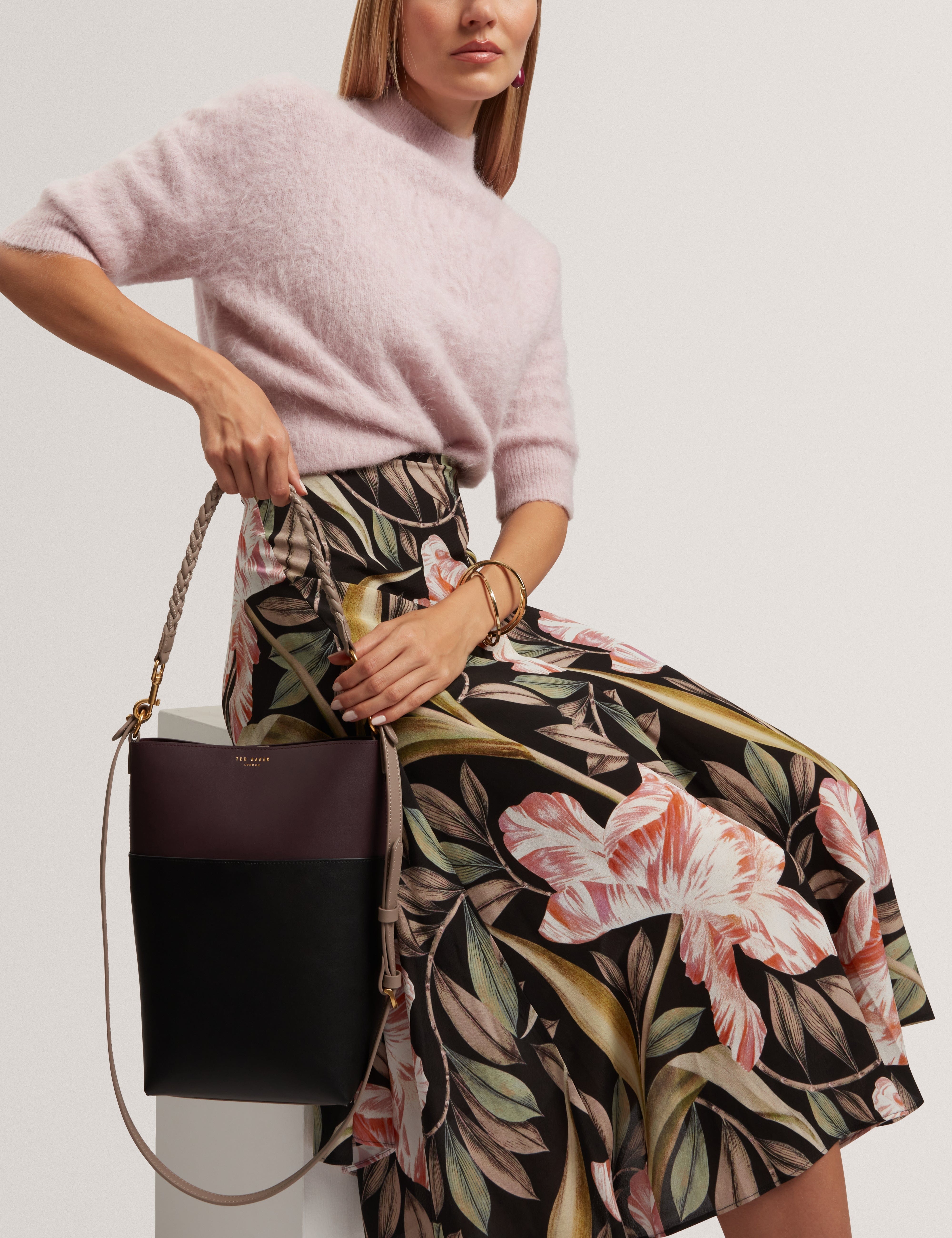 Ted Baker Wilna Woven Handle Colourblock Medium Bag Wine