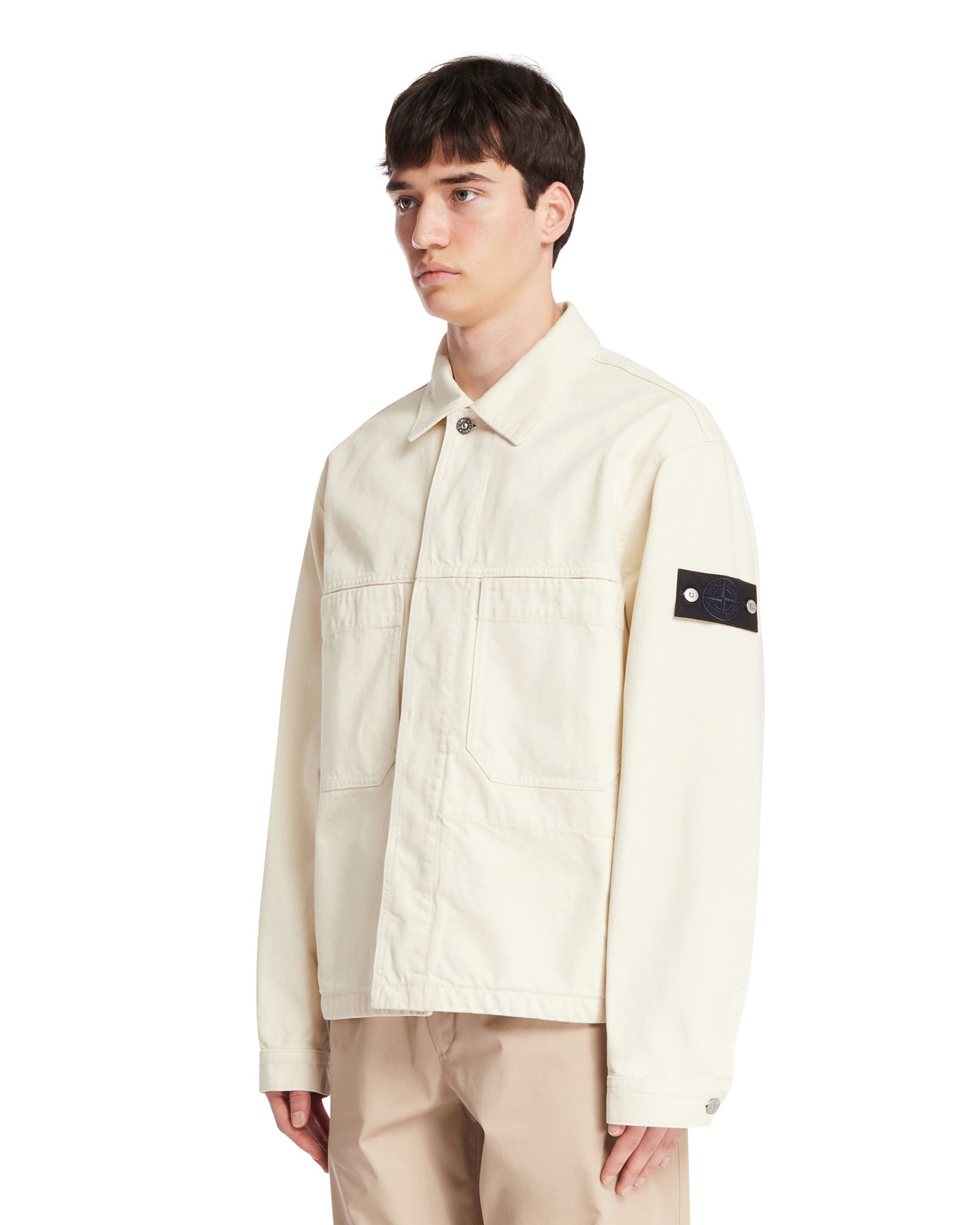 Stone Island Giacca In Denim Bianca