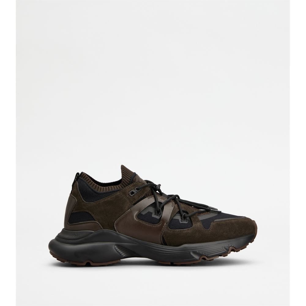 Tod's Tods Sneakers In Leather And Technical Fabric Brown Mens