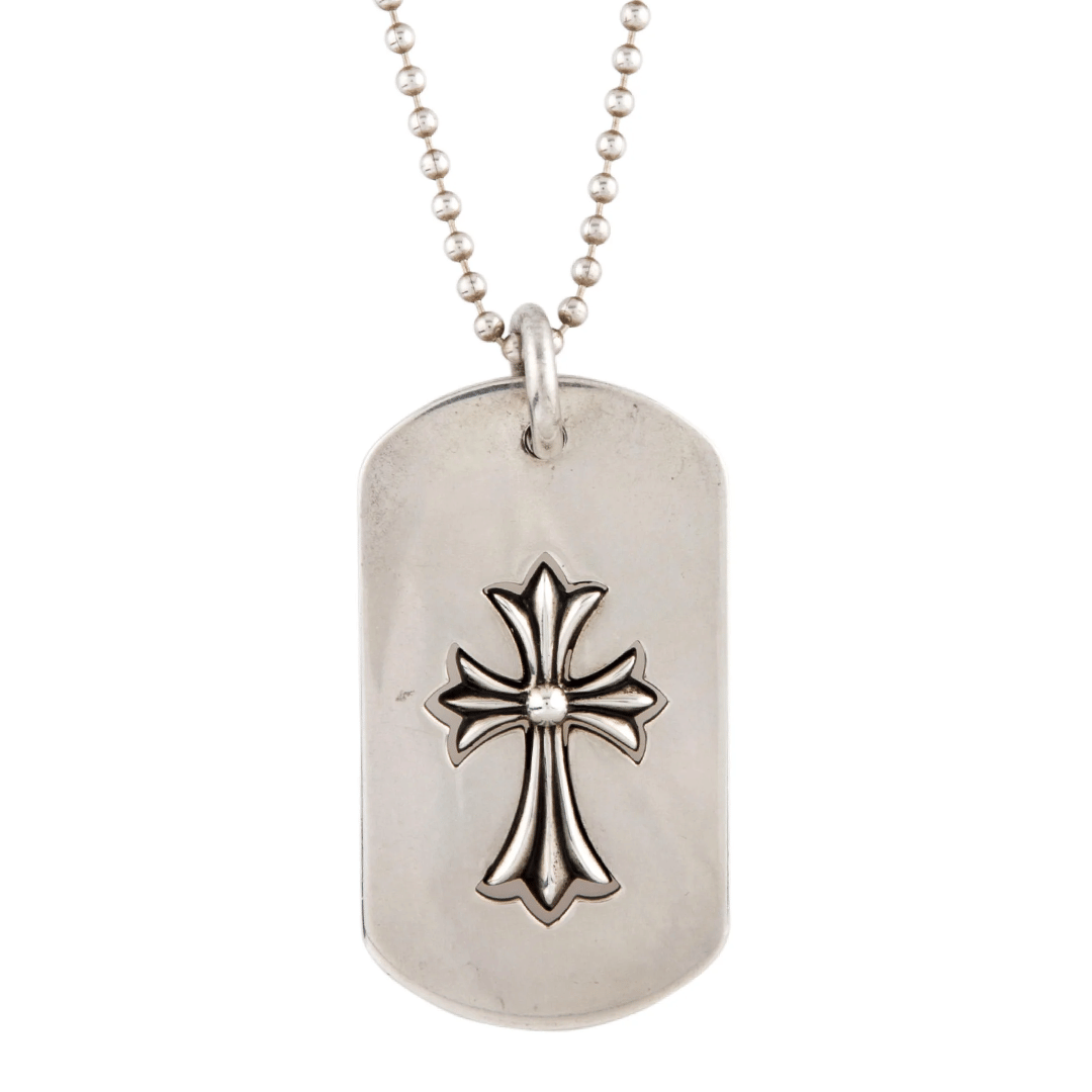 Chrome Hearts Dog Tag With Cross Pendant (With Chain)