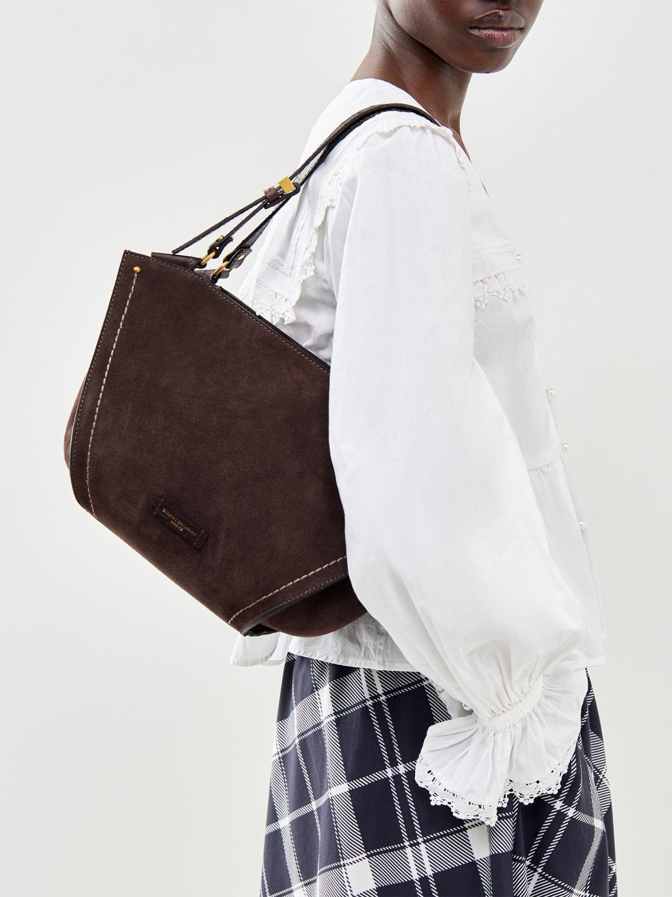 Gianni Chiarini Bloom Suede Shoulder Tote Bag Brown