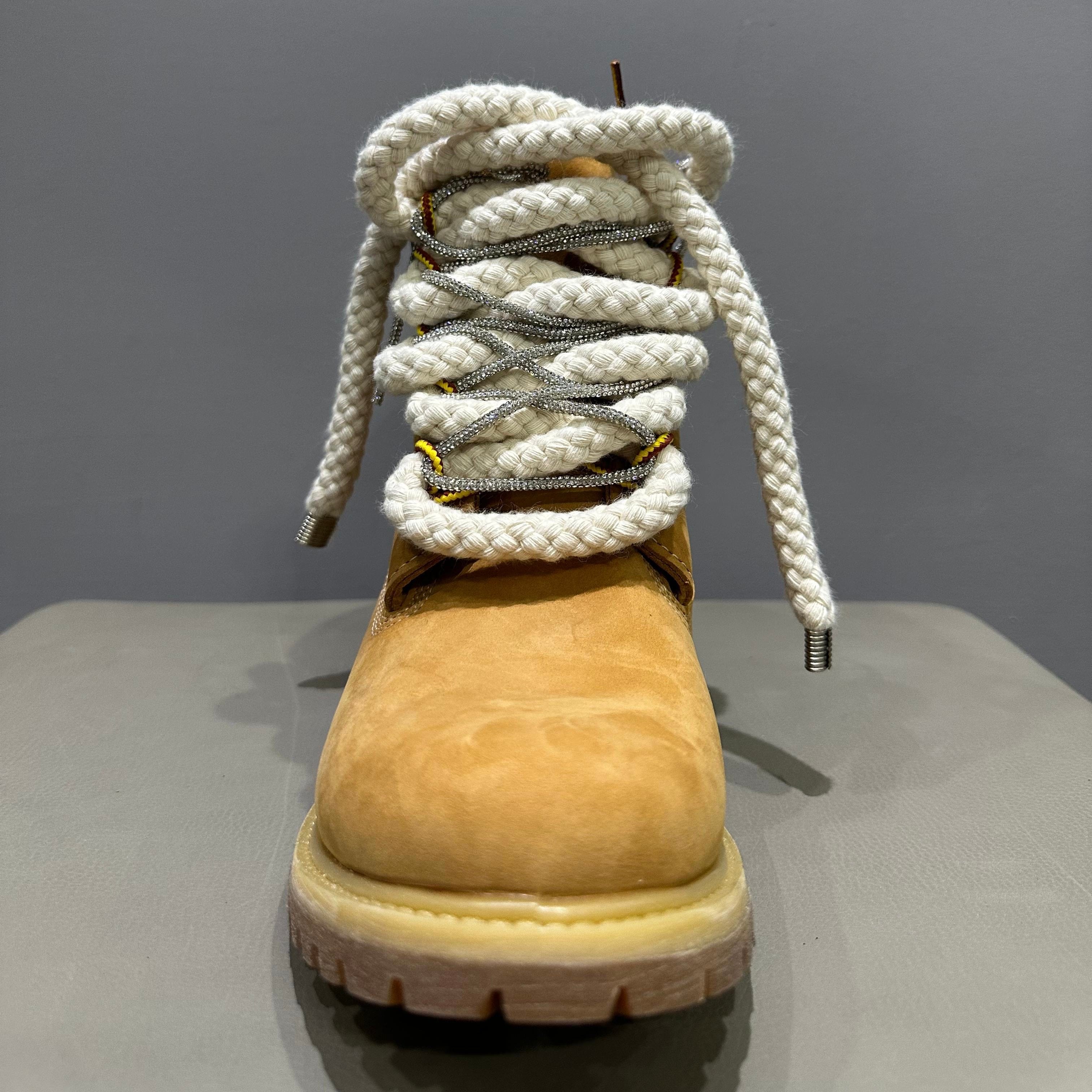 Timberland® Stivale Impermeabile Premium 6 - Inch in giallo Custom Corda Rope Laces Silver Swarovski Lacci
