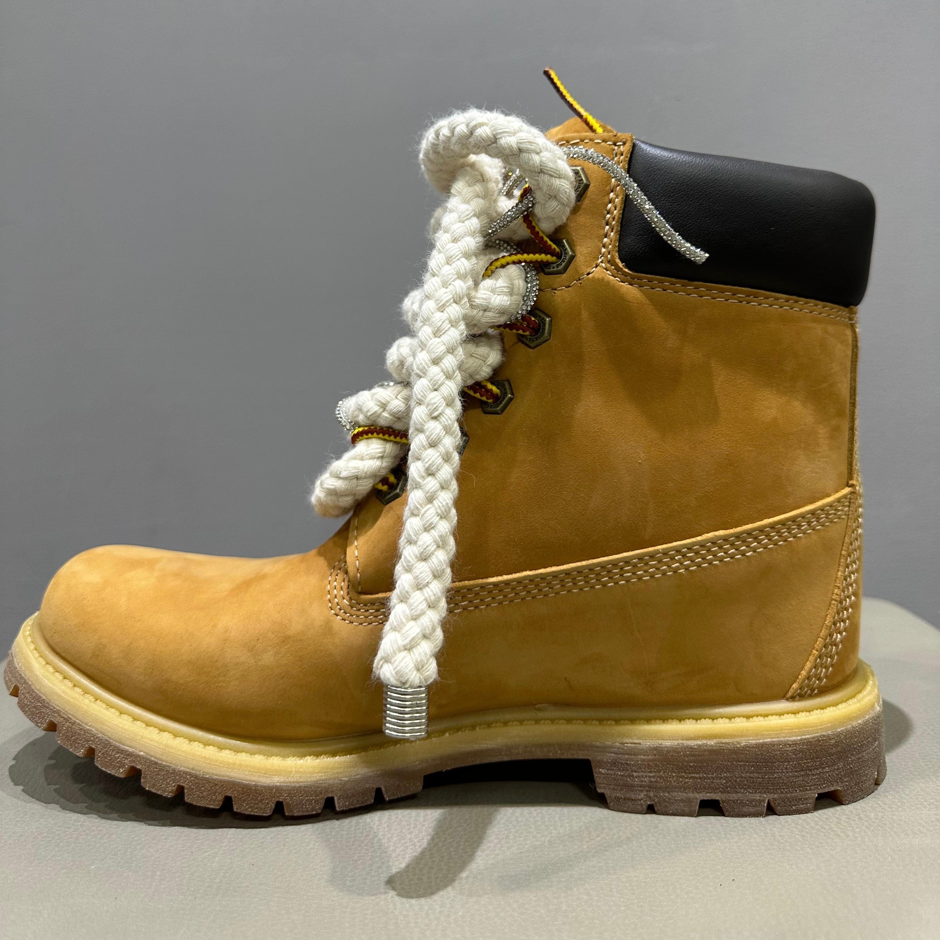 Timberland® Stivale Impermeabile Premium 6 - Inch in giallo Custom Corda Rope Laces Silver Swarovski Lacci