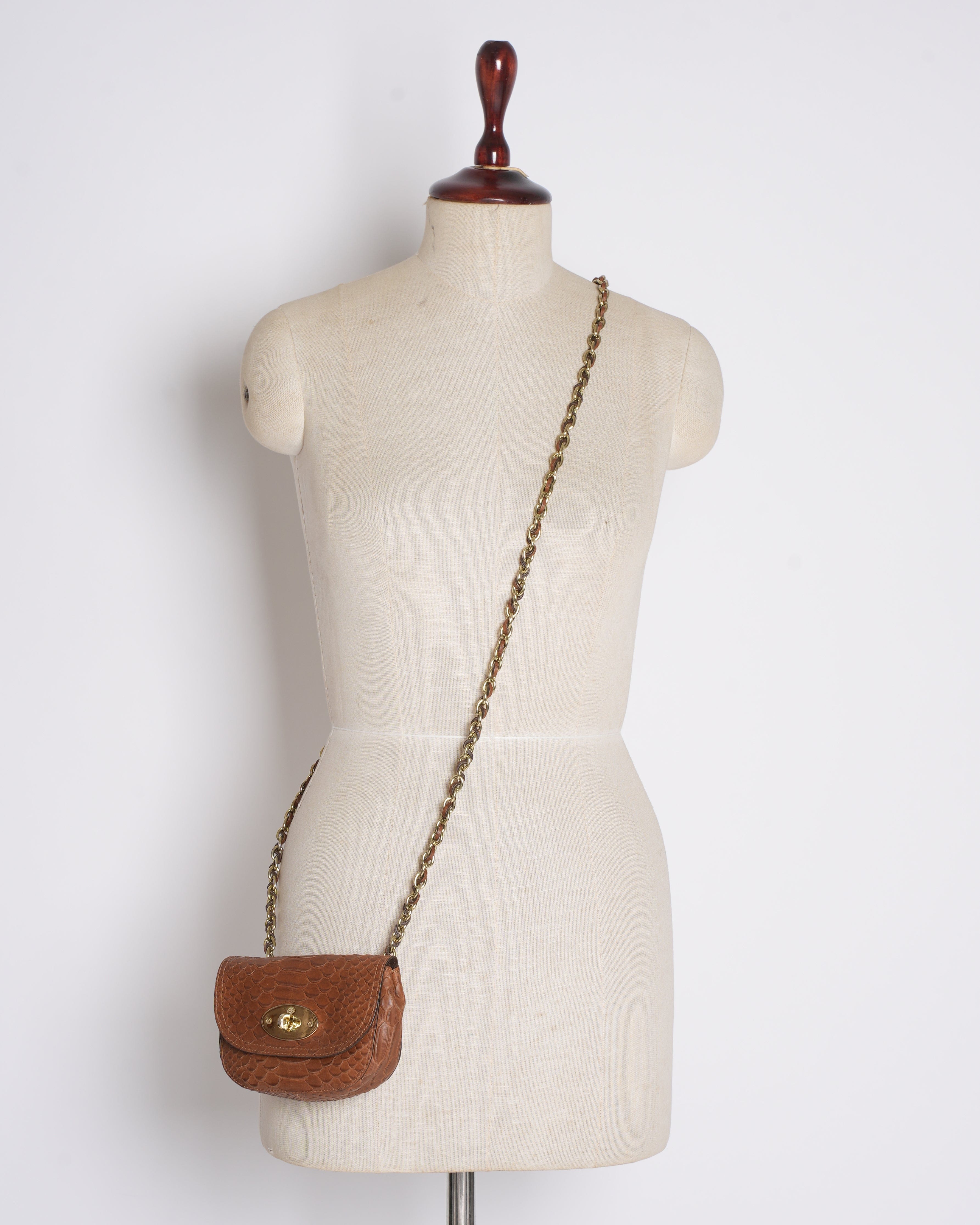 Mulberry Brown Python Embossed Leather Mini Lily Crossbody Bag