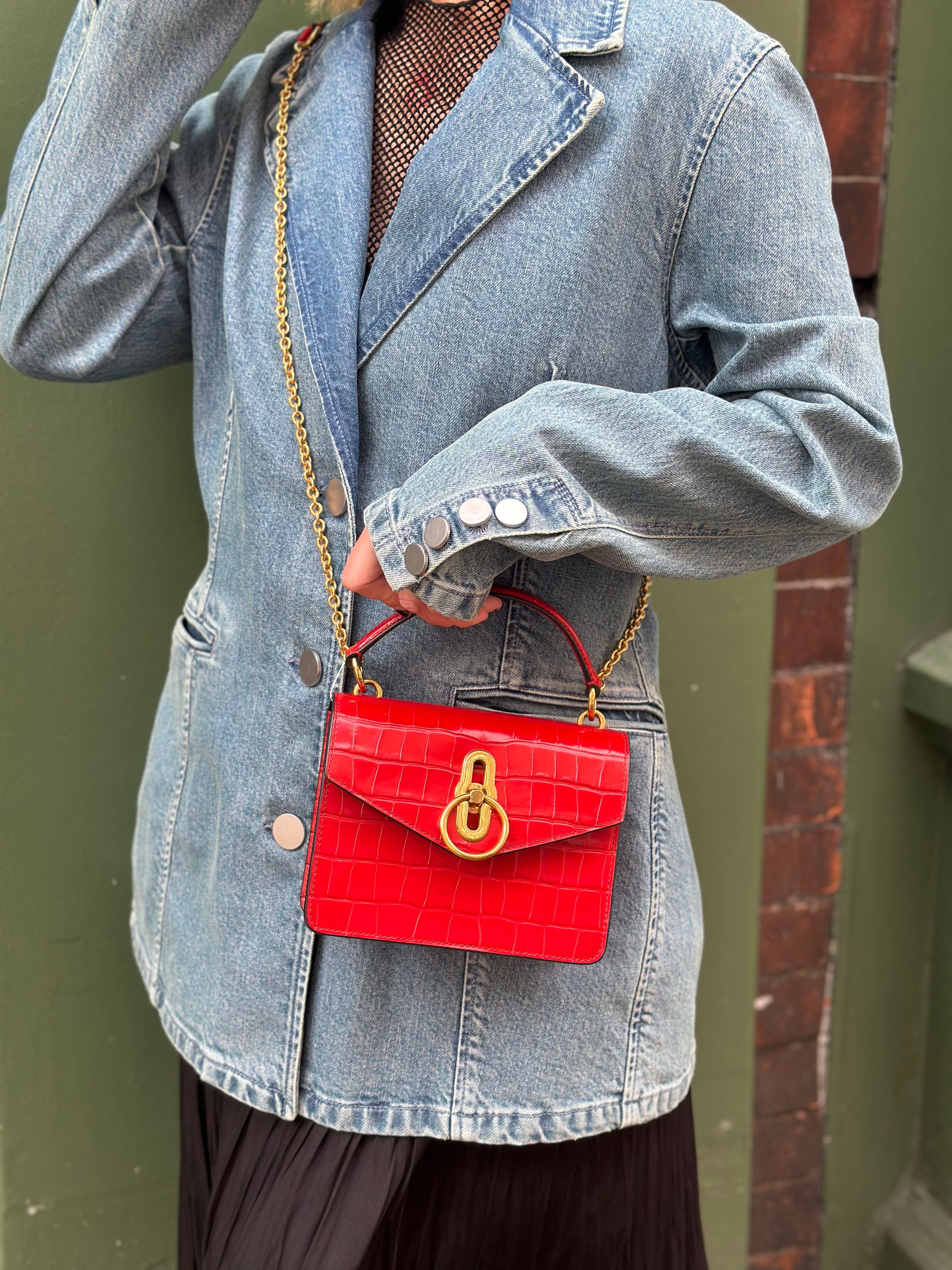 Mulberry Red Croc Embossed Leather Micro Seaton Crossbody